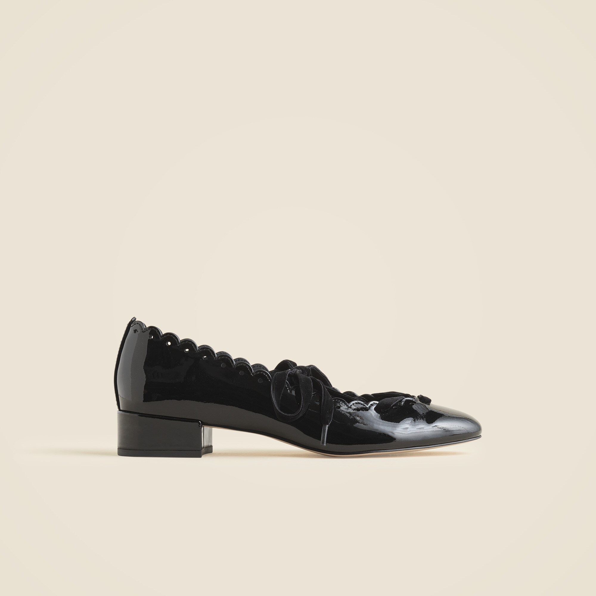 Teagan scalloped lace-up heels in patent leather
