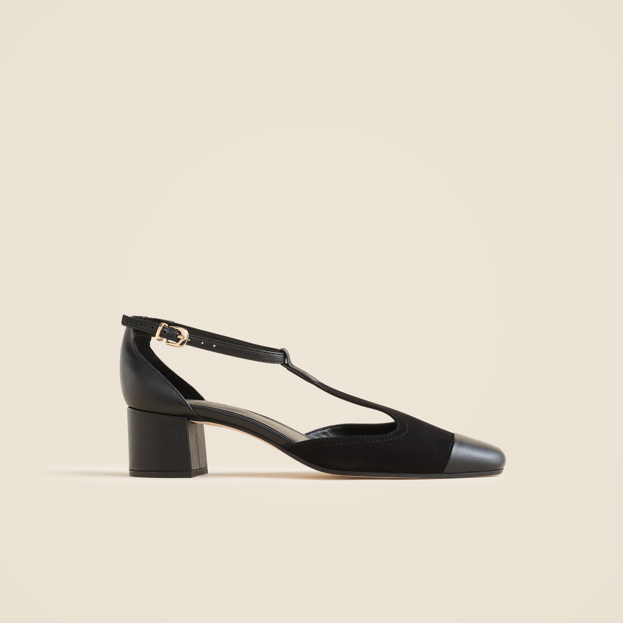 Mollie T-strap cutout heels in suede