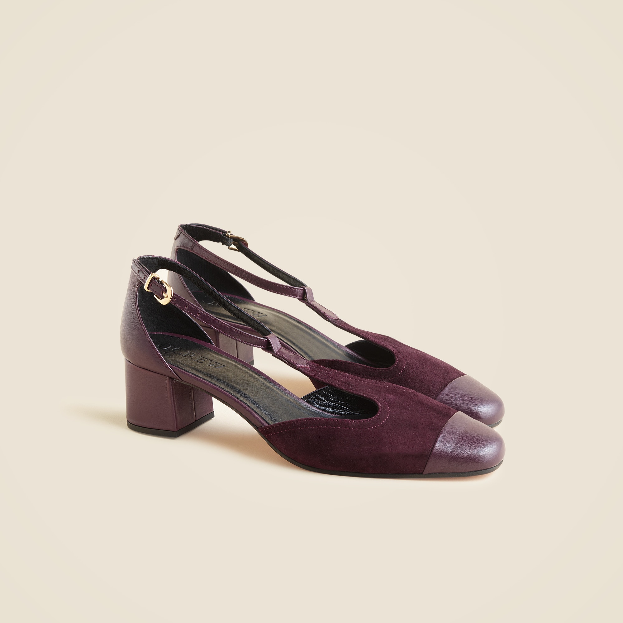 Mollie T-strap cutout heels in suede