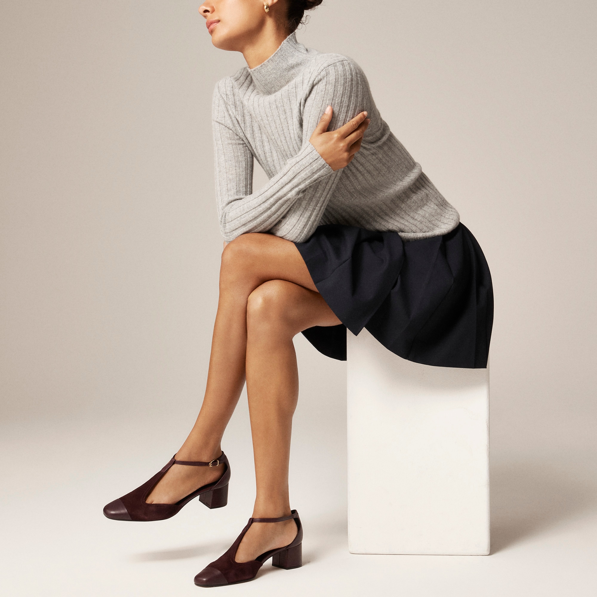 womens Mollie T-strap cutout heels in suede