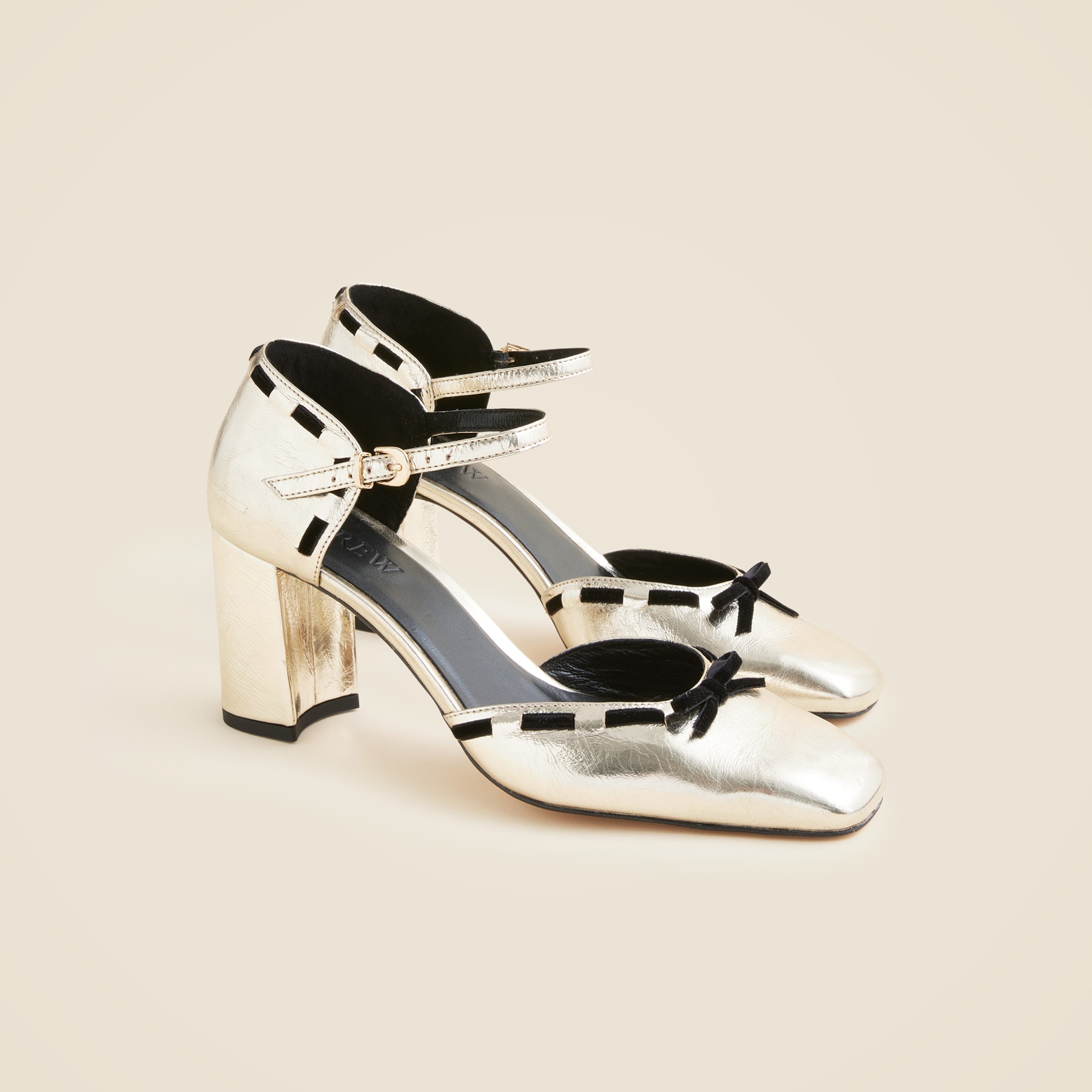 Maisie bow heels in metallic crinkle leather