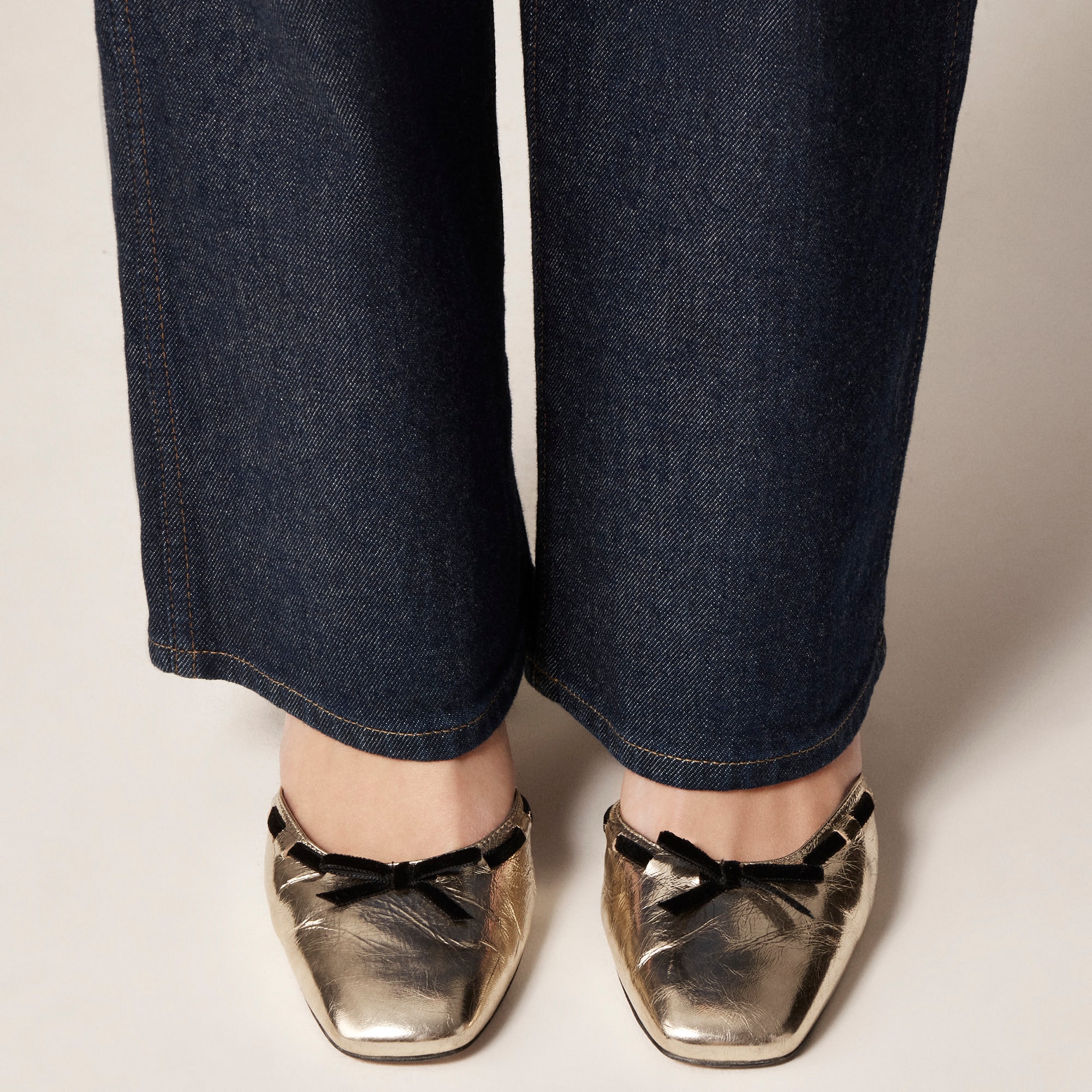 Maisie bow heels in metallic crinkle leather