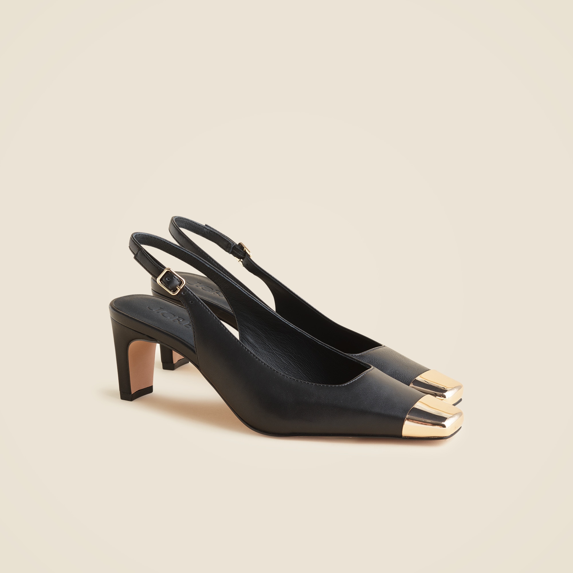 Cap toe slingback pumps in leather