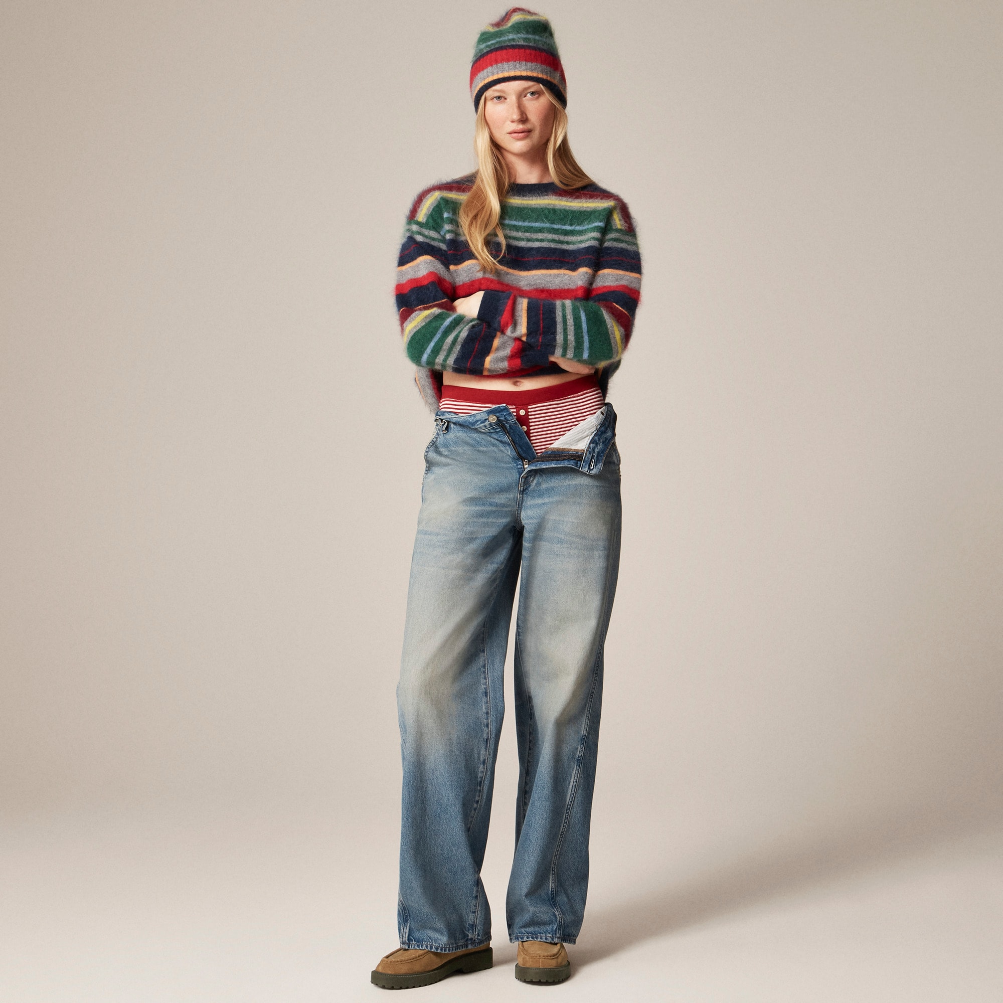 Lug-sole loafer boots in suede