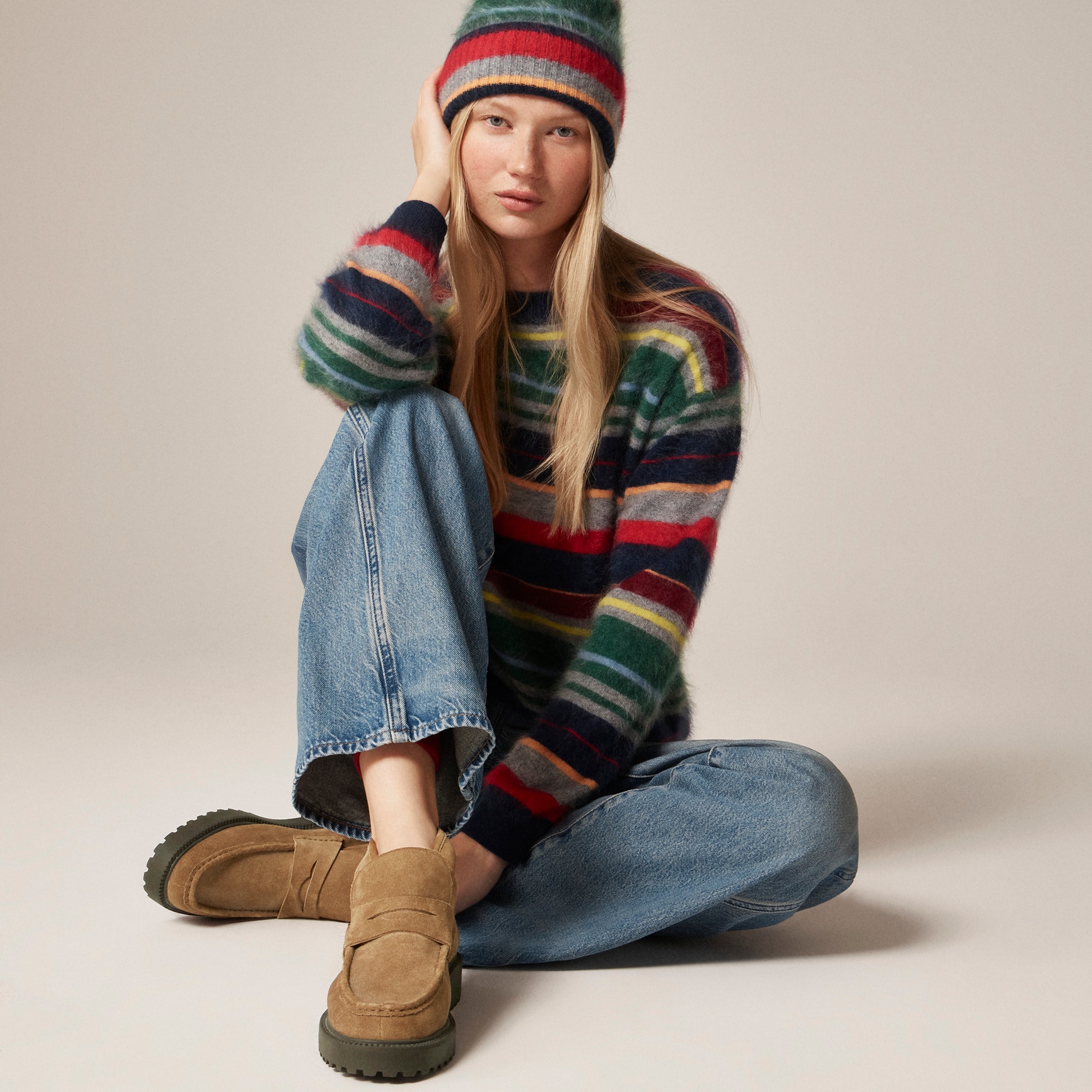 womens Lug-sole loafer boots in suede