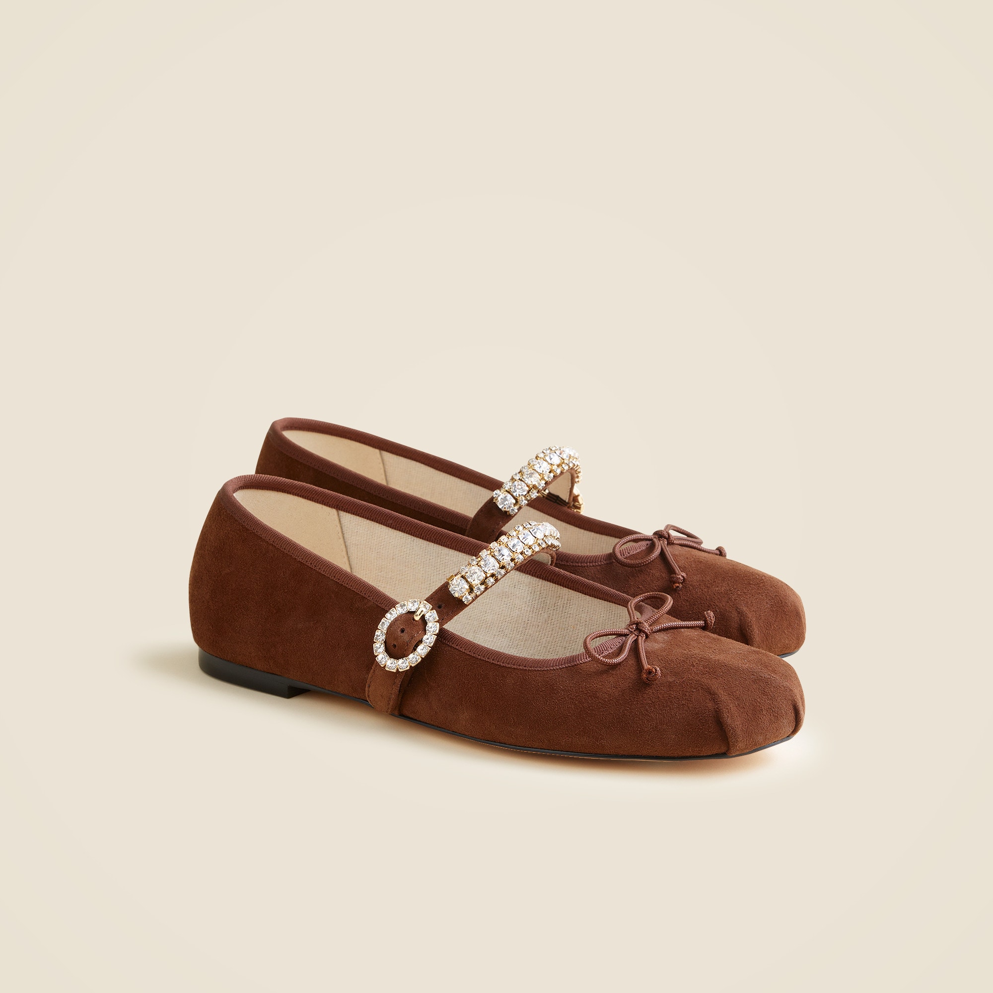 Logan Embellished Mary Jane Ballet Flats In Suede For Women | J.Crew