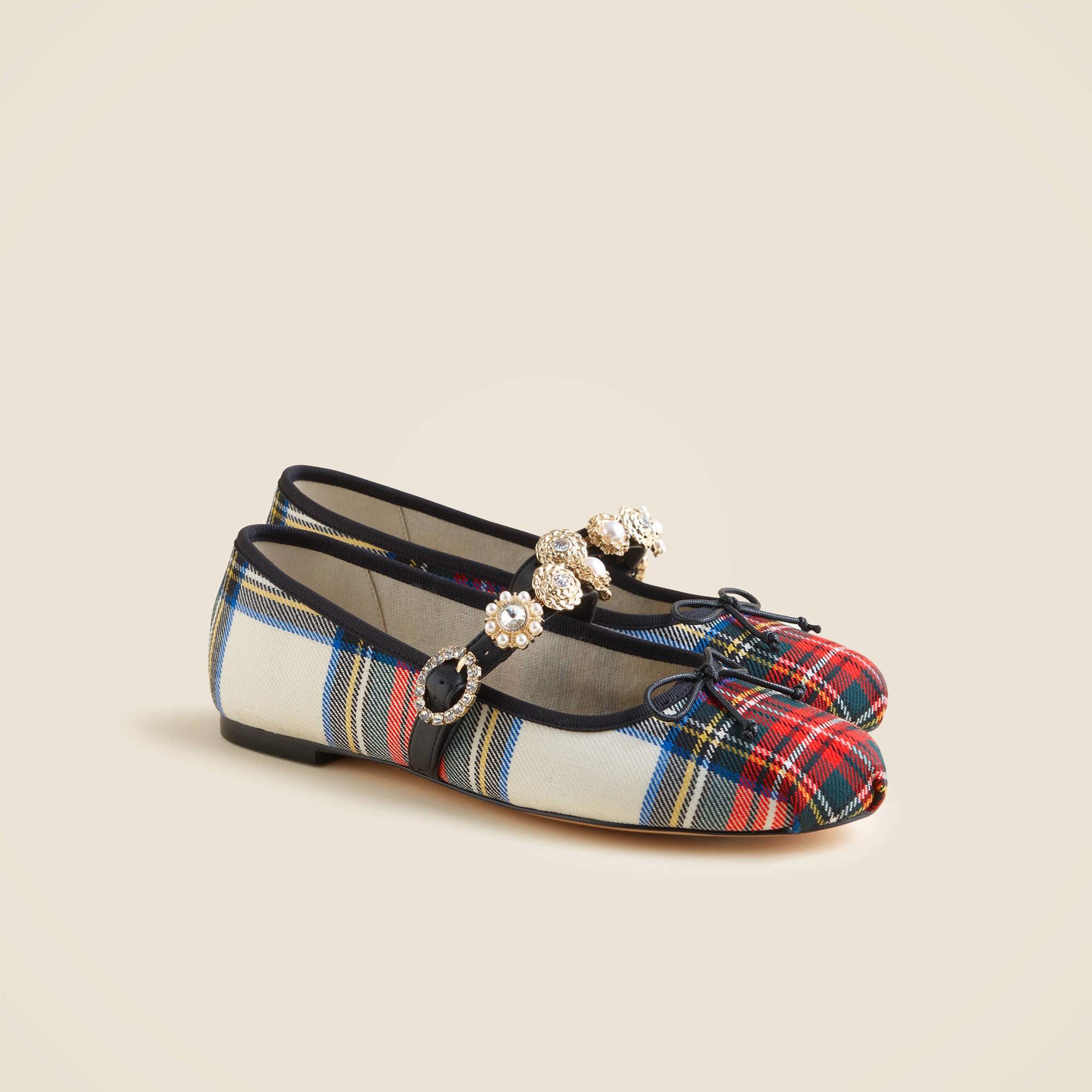 logan embellished mary jane ballet flats in tartan for women