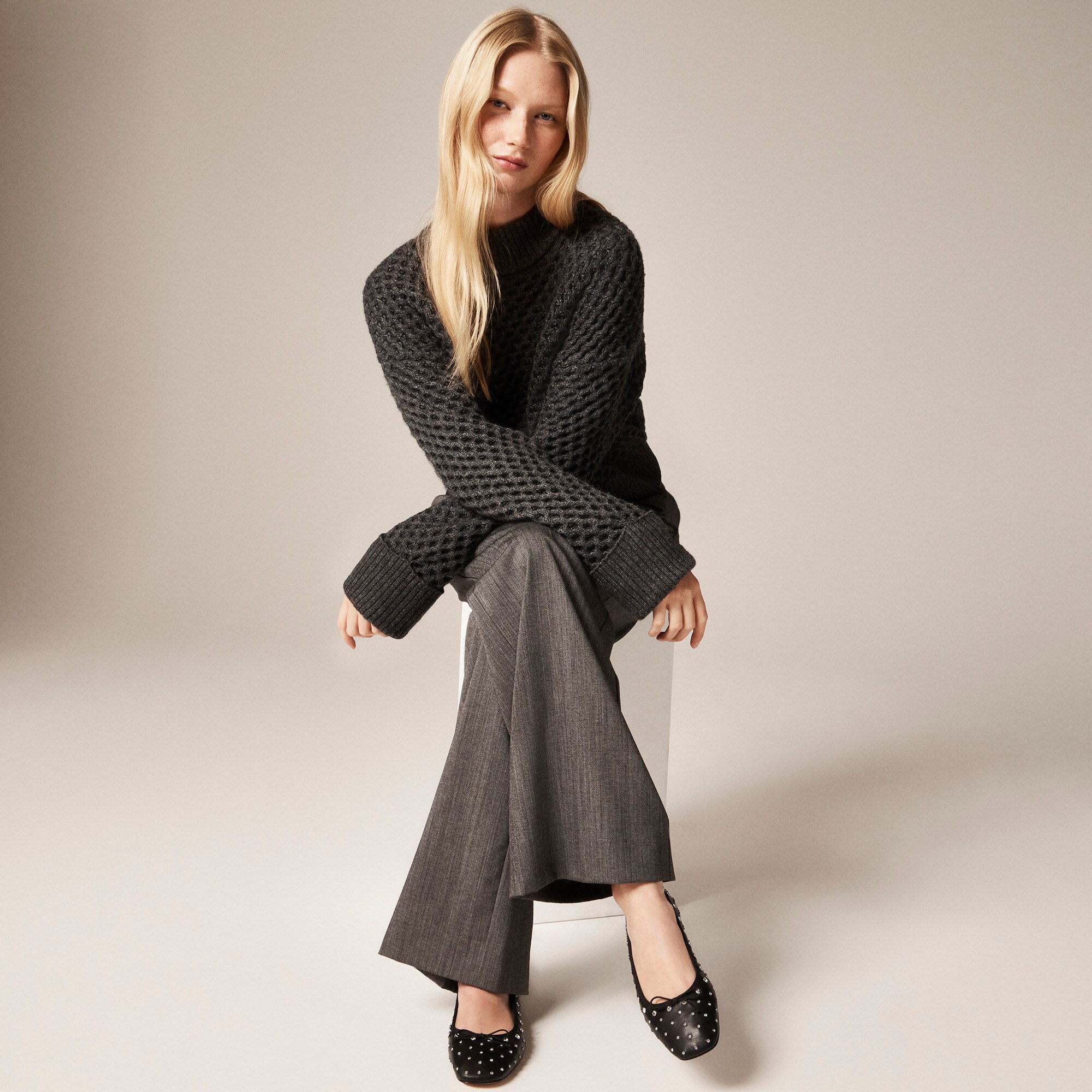 Quinn square-toe ballet flats in studded leather