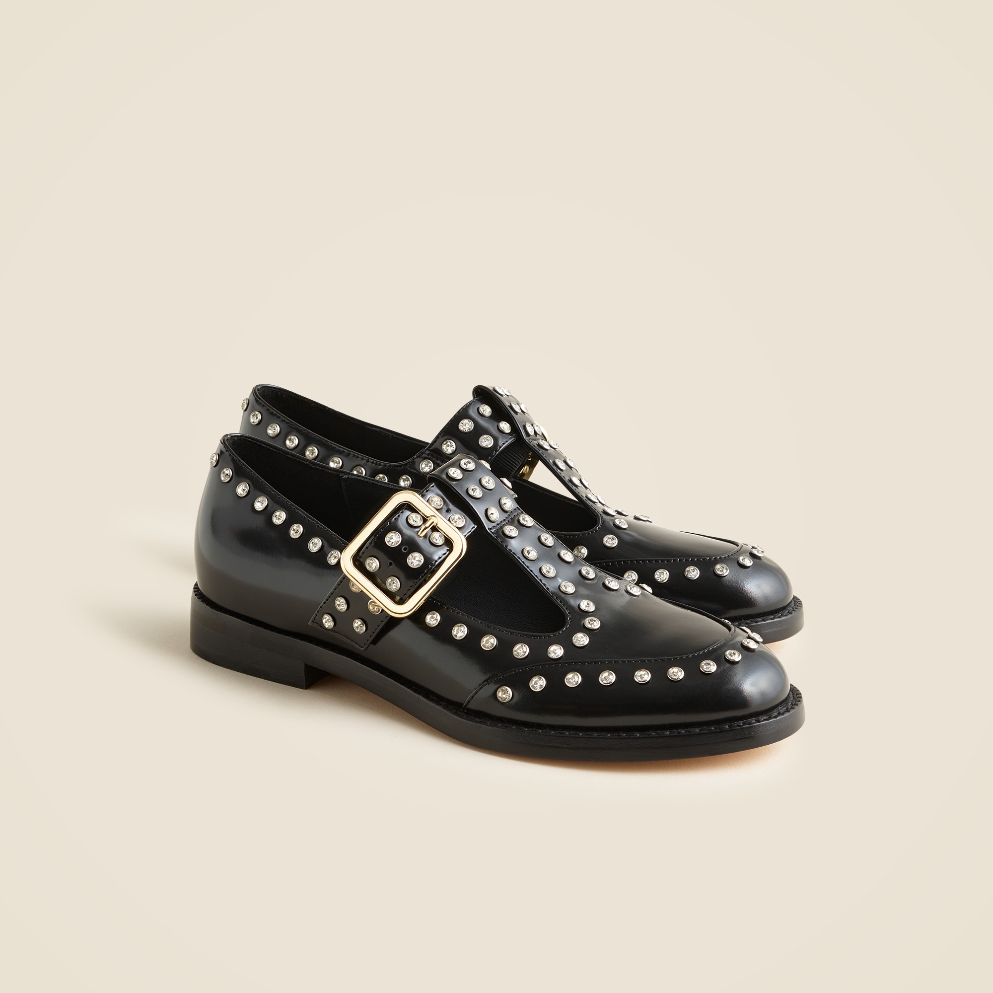 t-strap oxford shoes in studded leather for women