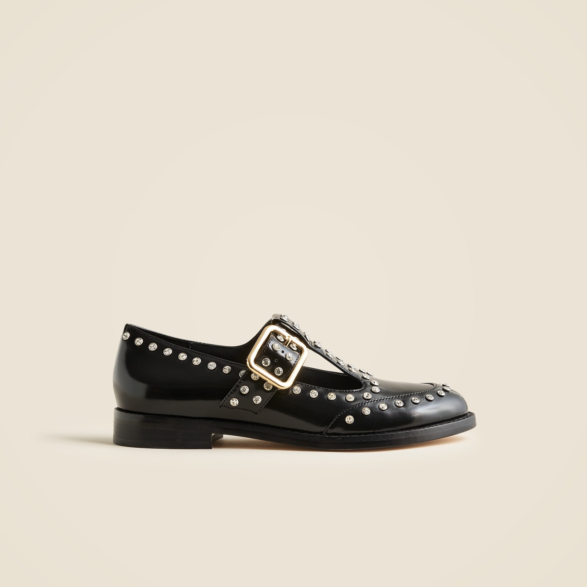 T-strap oxford shoes in studded leather