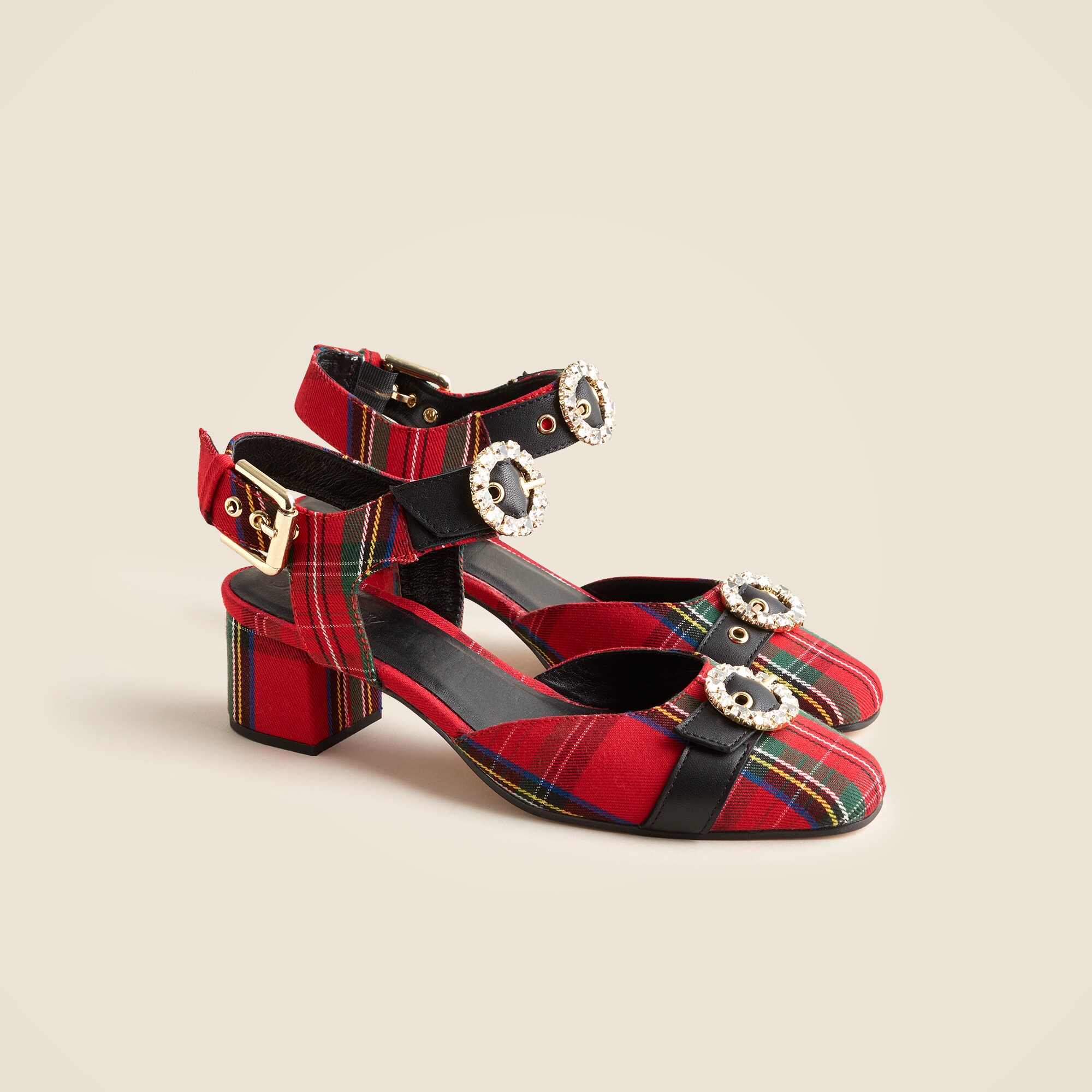  Mollie buckle-strap heels in Good Tidings plaid