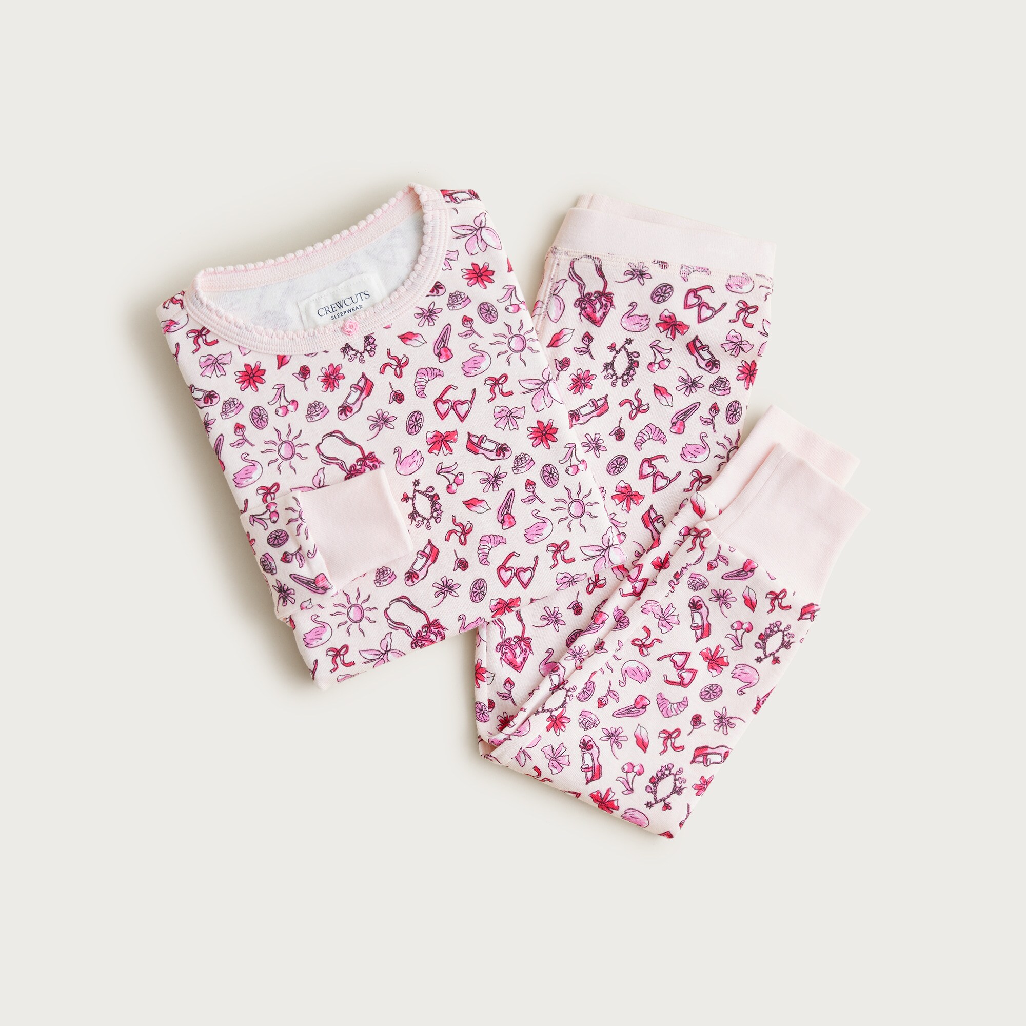 kids' long-sleeve cotton pajama set in prints for girls