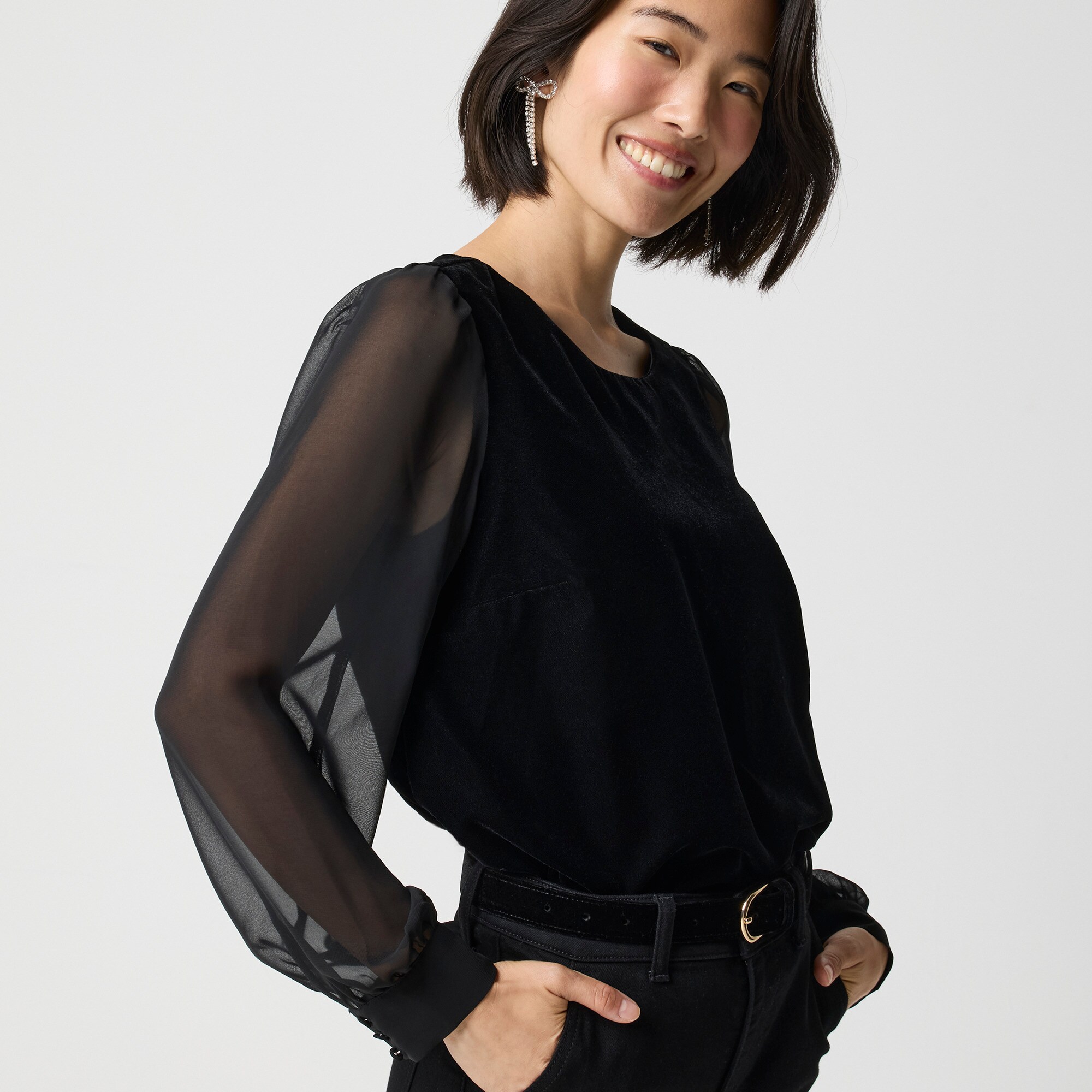 Velvet puff-sleeve top