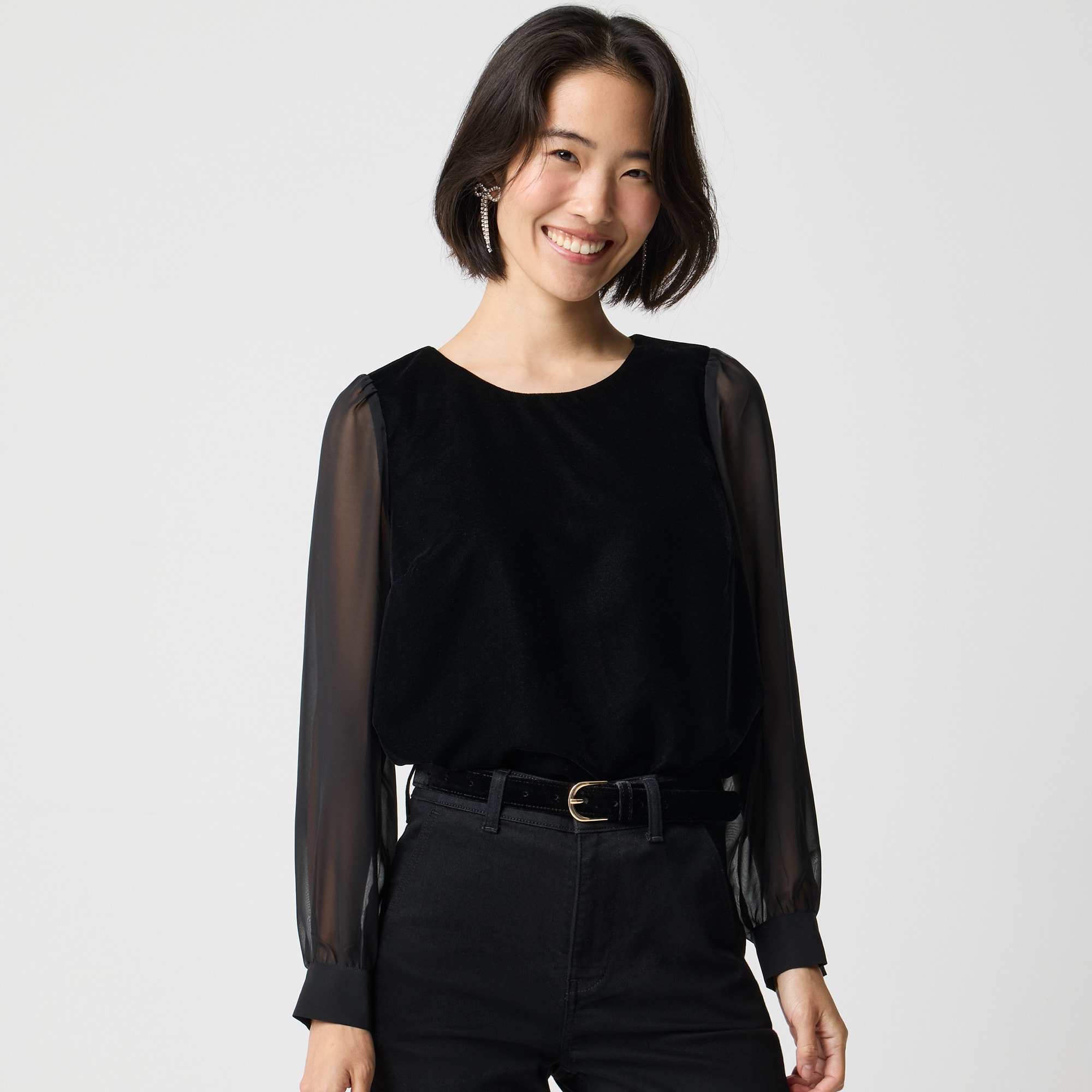 womens Velvet puff-sleeve top