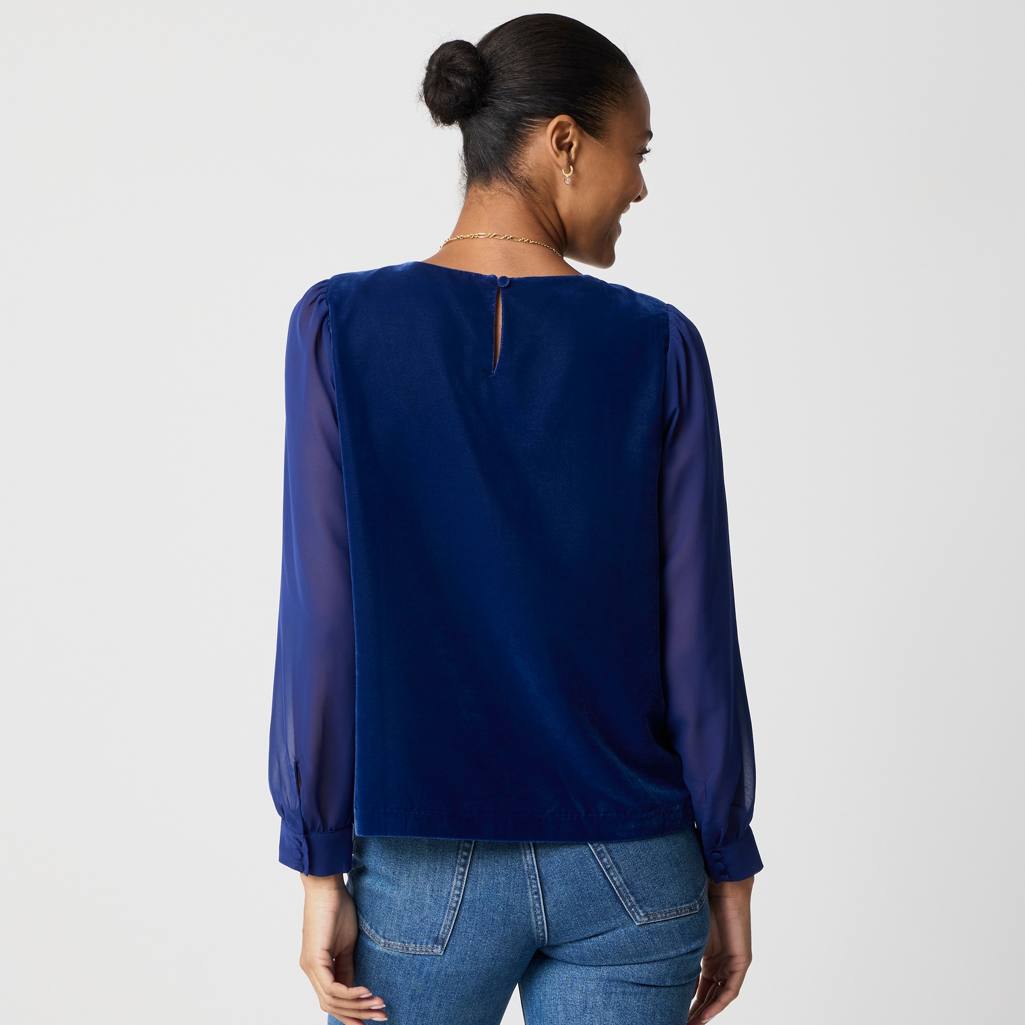 Velvet puff-sleeve top