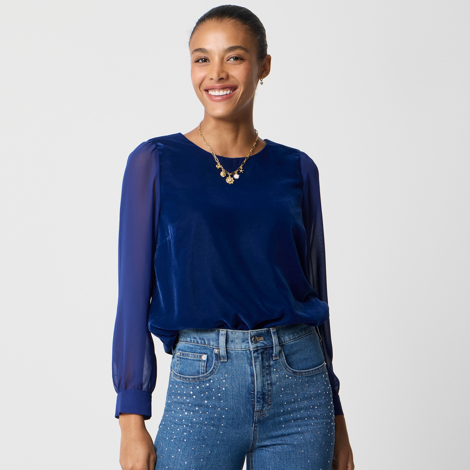 Velvet puff-sleeve top