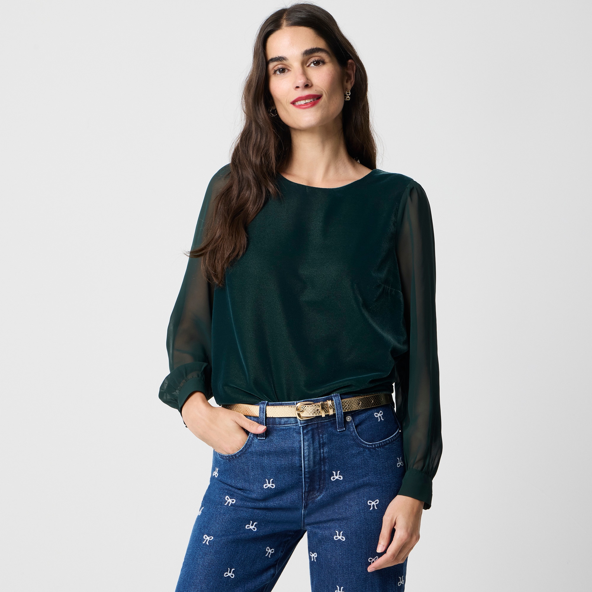 Velvet puff-sleeve top