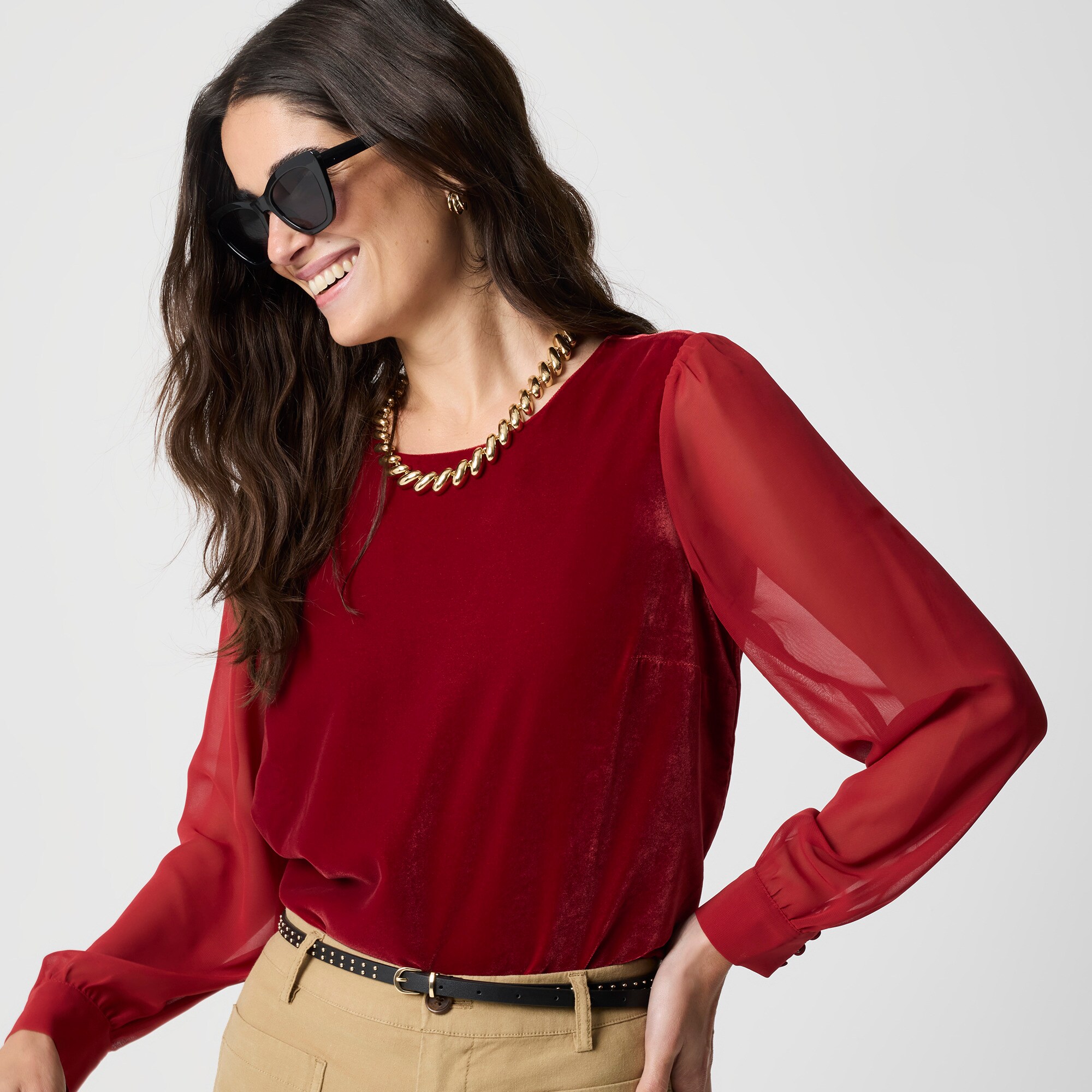 Velvet puff-sleeve top