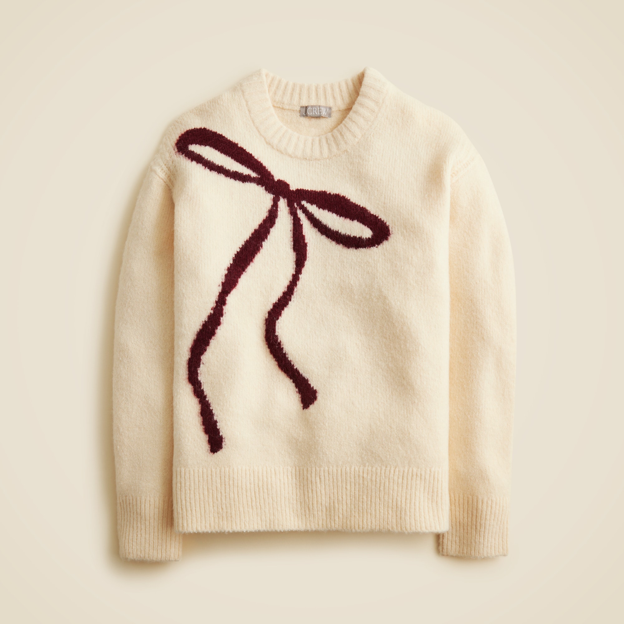 Relaxed crewneck pullover in bow print