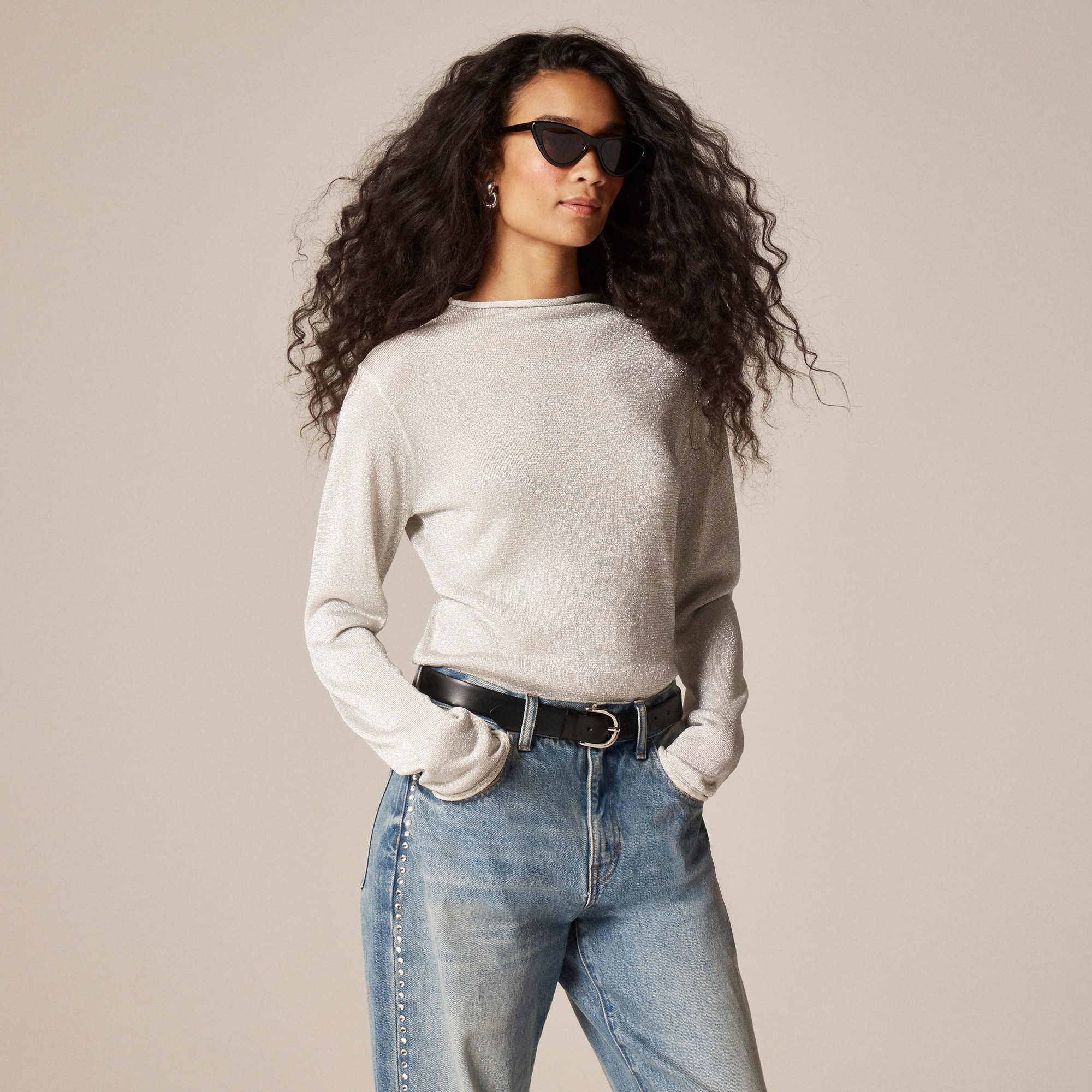 Metallic Mockneck Sweater For Women | J.Crew
