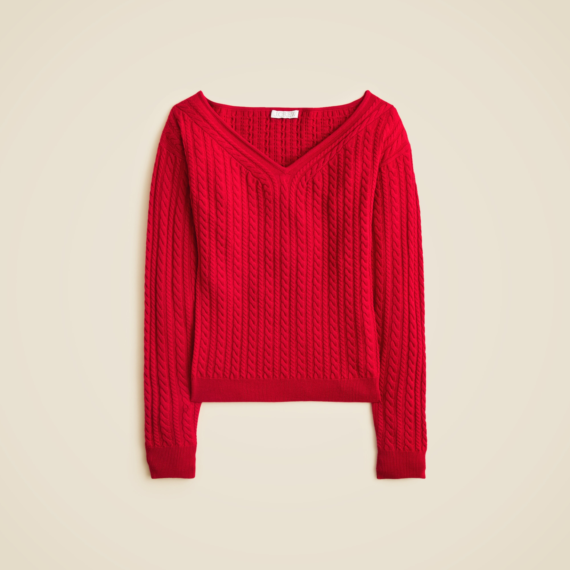 Cable-knit Wide V-neck Sweater In Merino Wool For Women | J.Crew