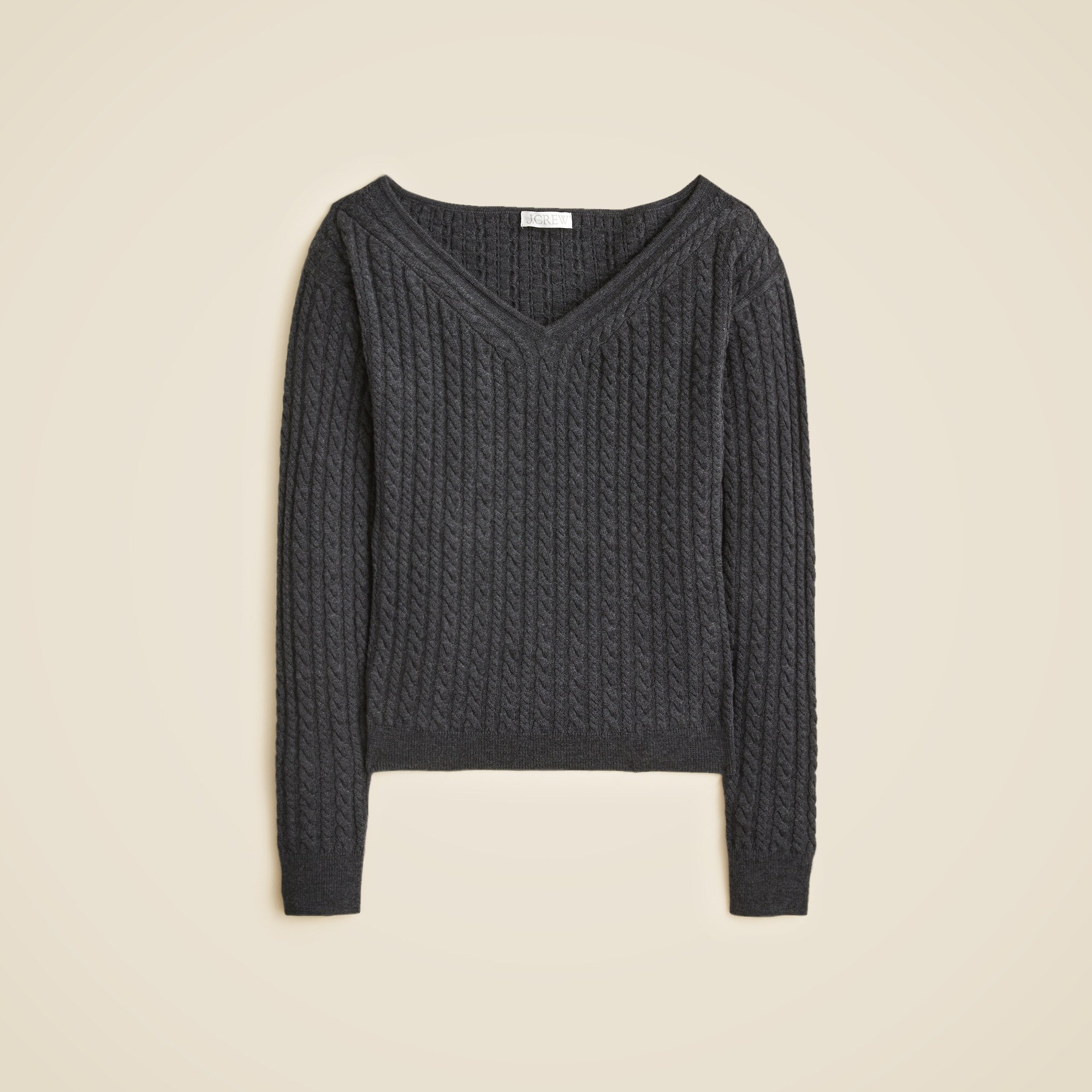 Cable-knit Wide V-neck Sweater In Merino Wool For Women | J.Crew