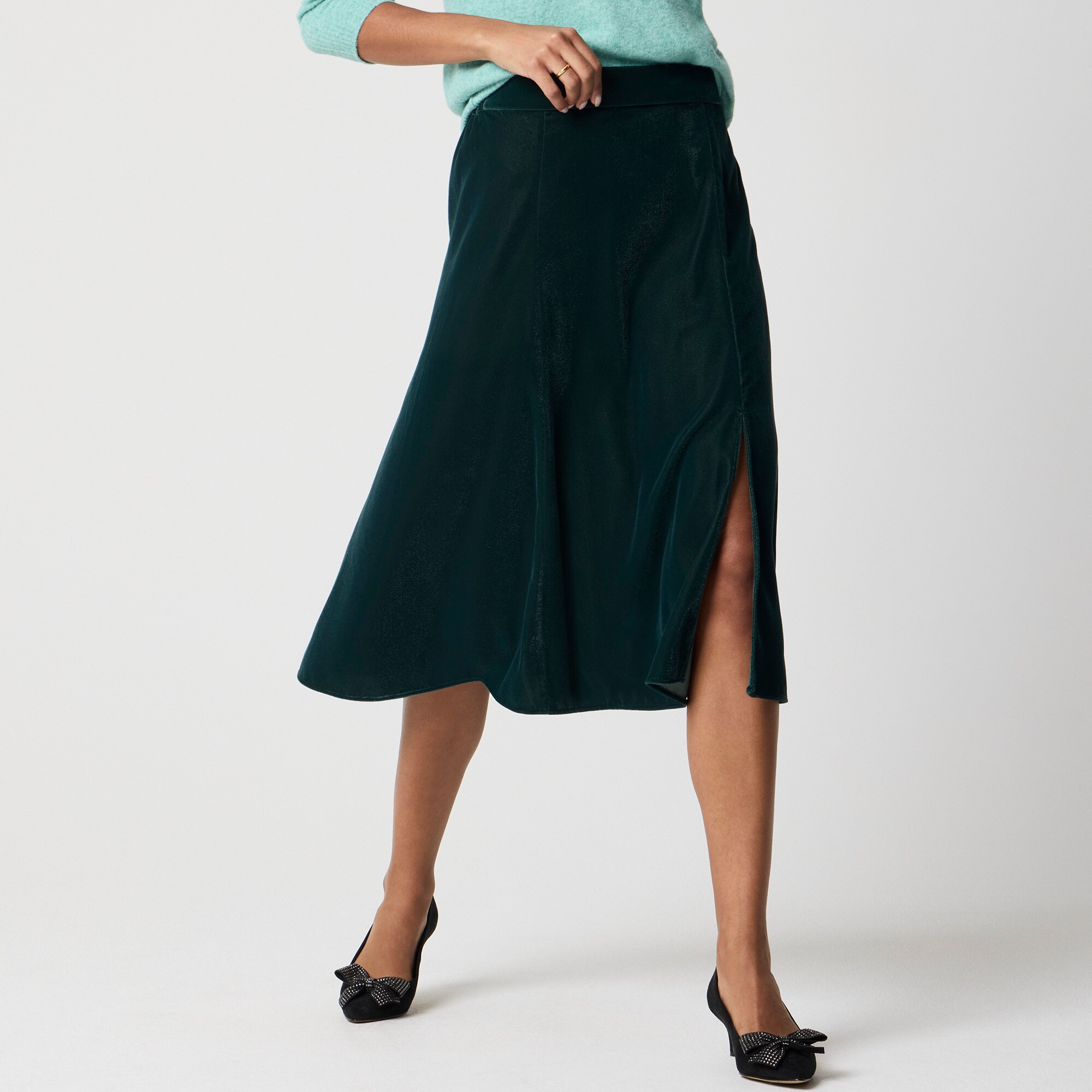 Velvet pull-on midi skirt