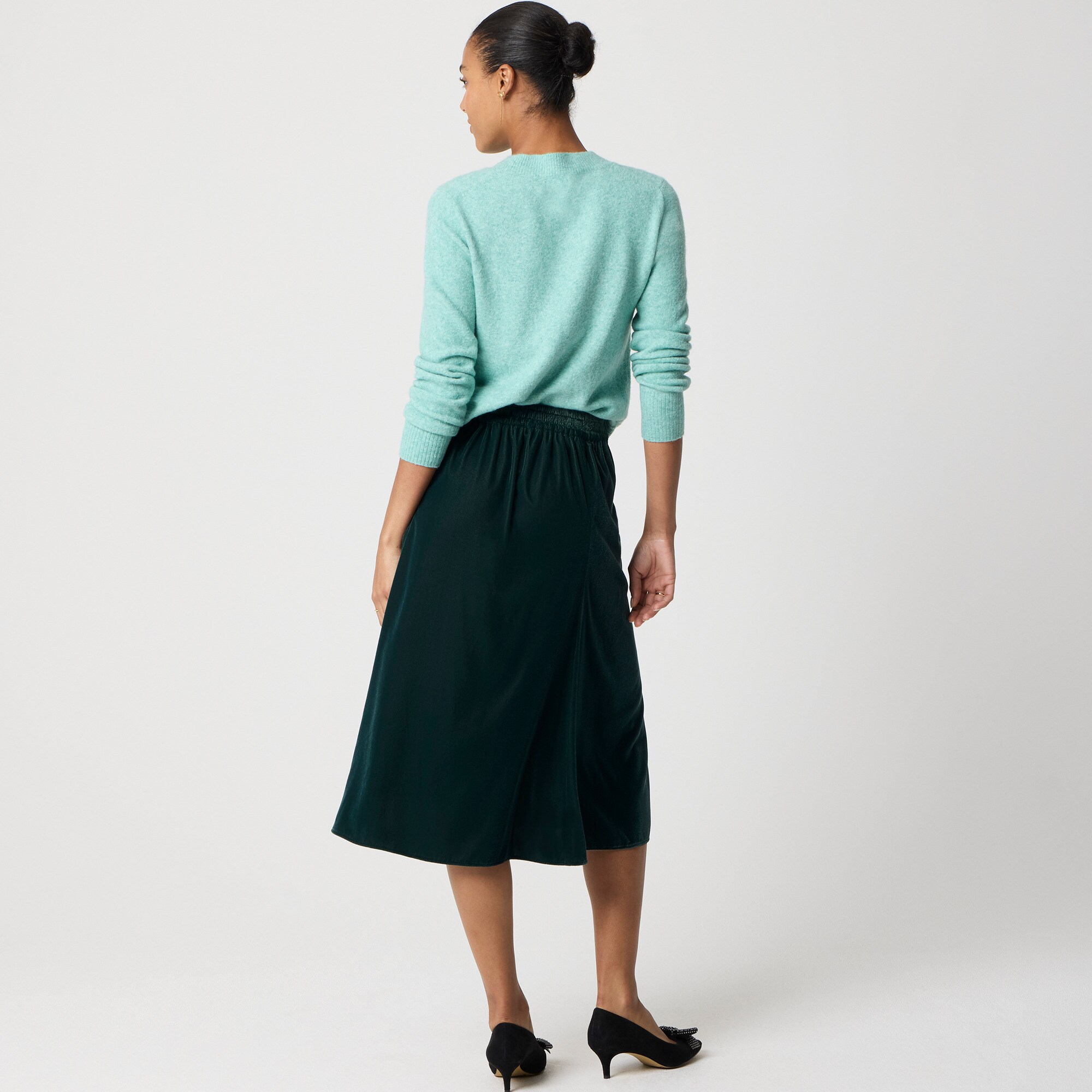 Velvet pull-on midi skirt