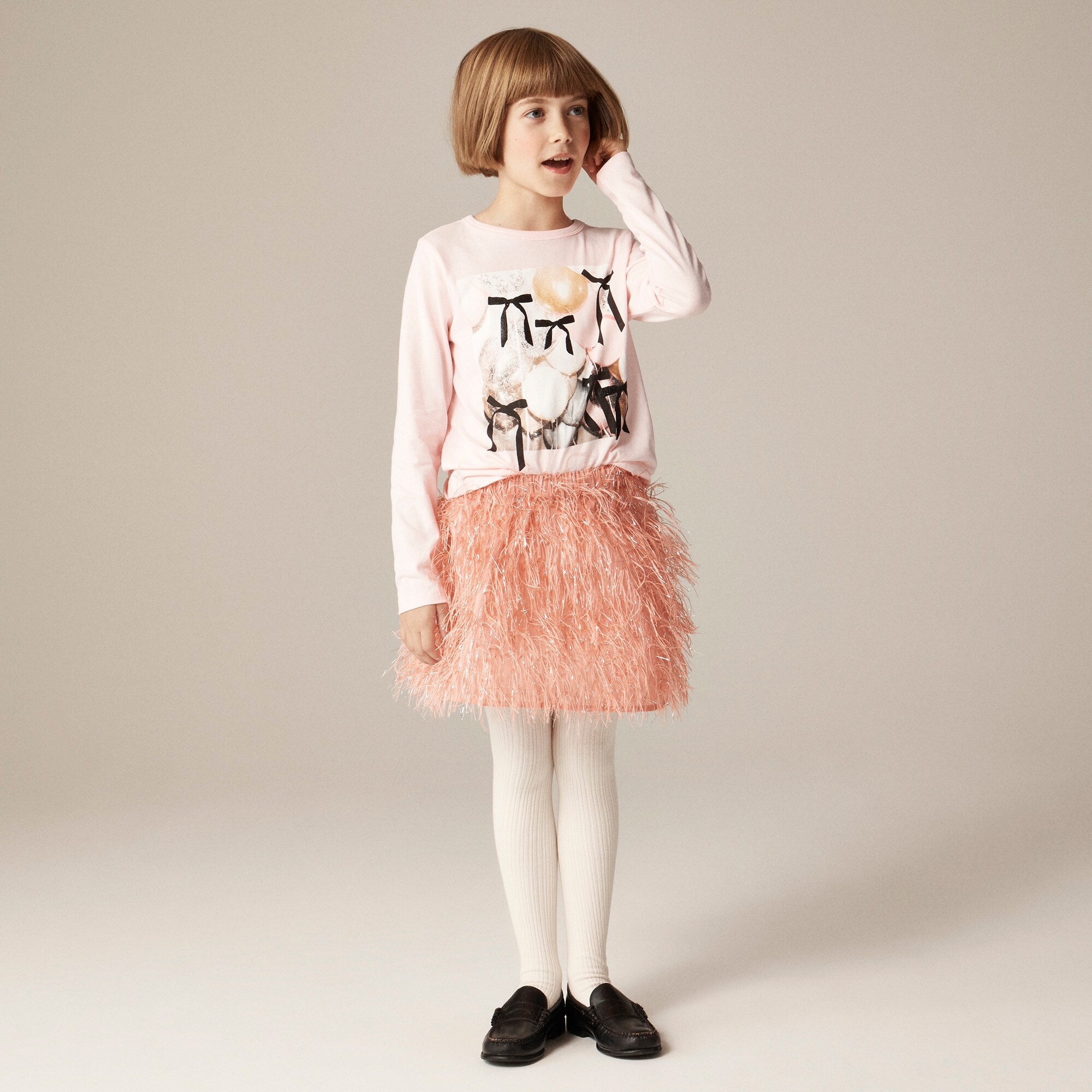 Girls' long-sleeve balloon and bows graphic T-shirt