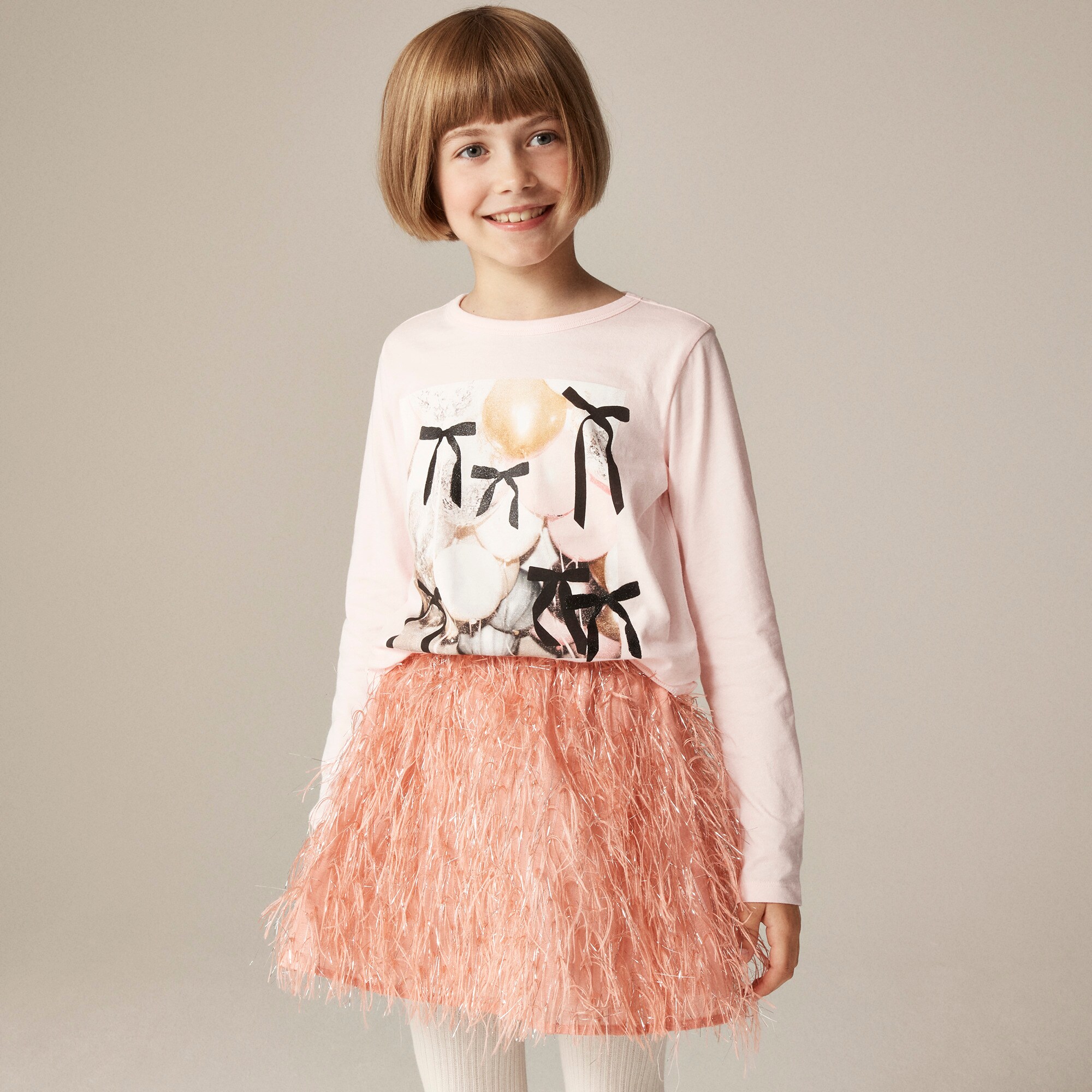  Girls' long-sleeve balloon and bows graphic T-shirt