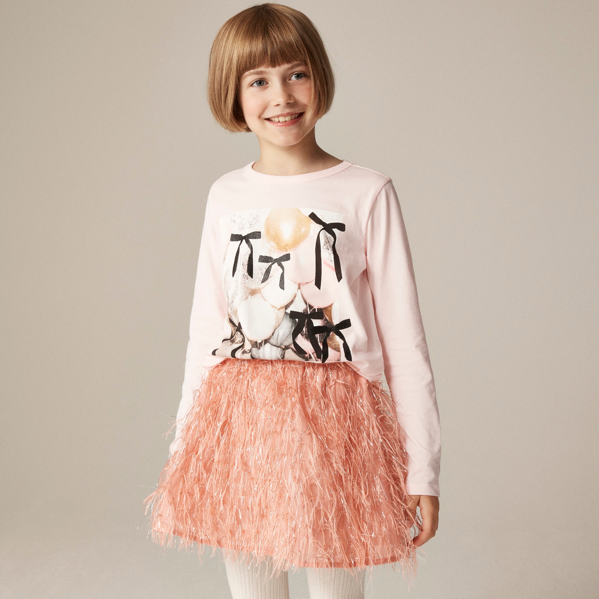 Girls' long-sleeve balloon and bows graphic T-shirt