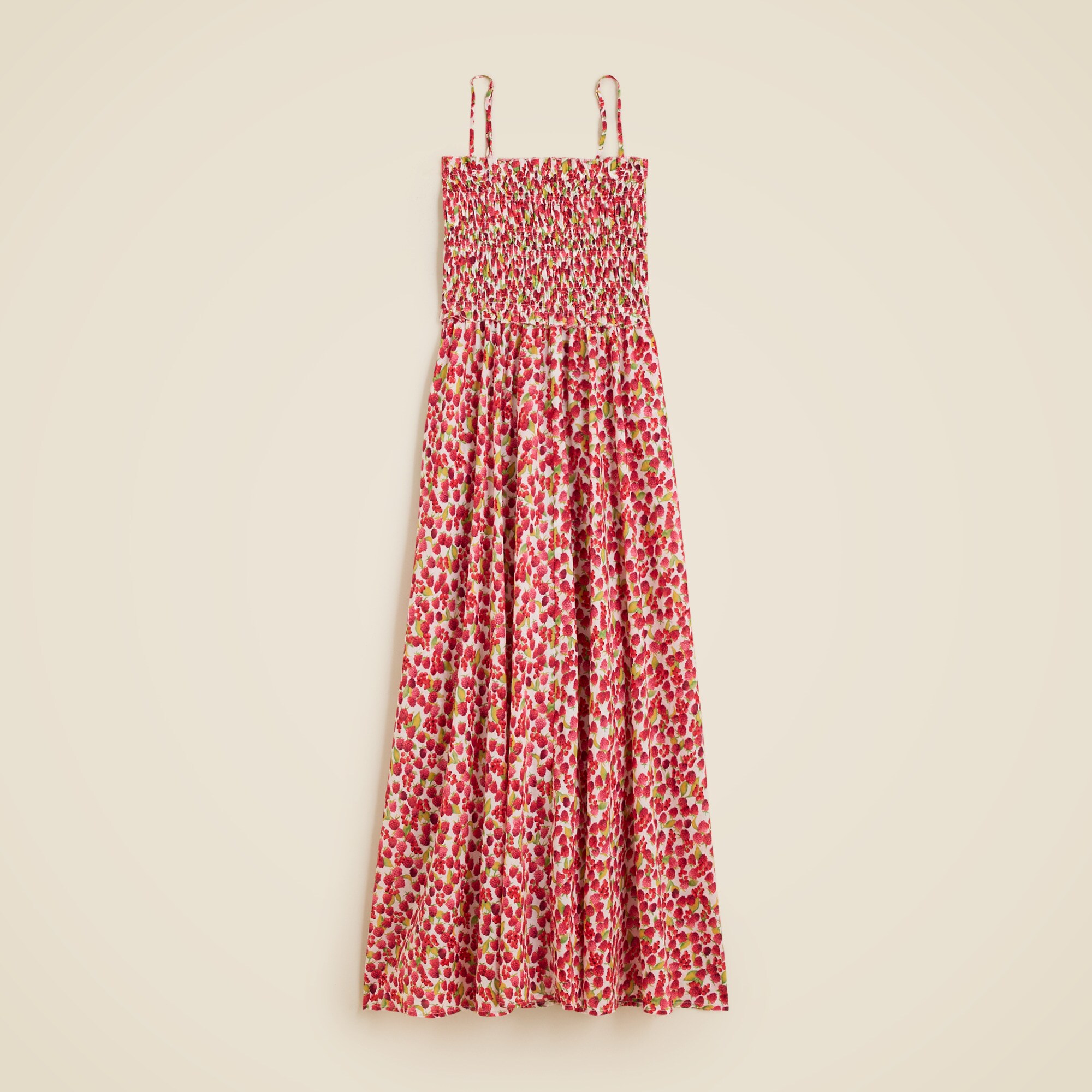 Smocked maxi dress in raspberry print