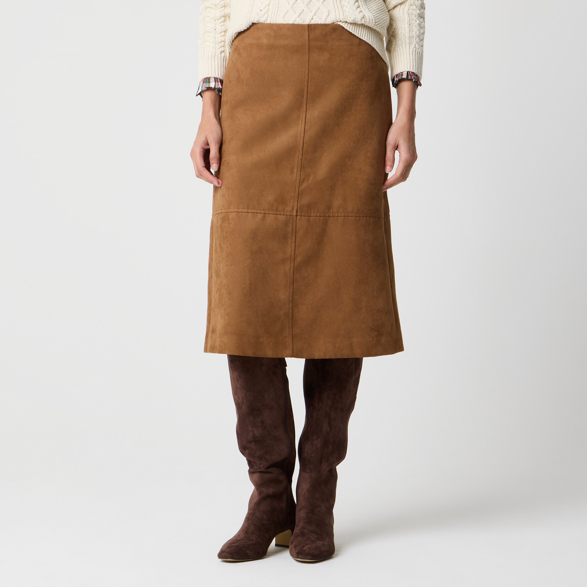 Sueded pencil midi skirt