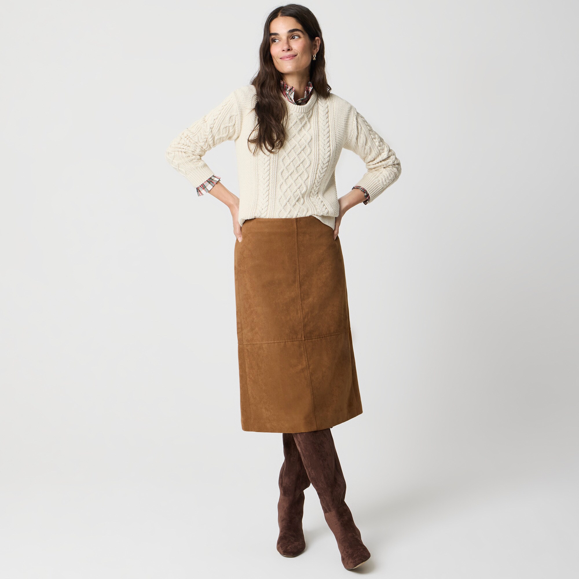 Sueded pencil midi skirt