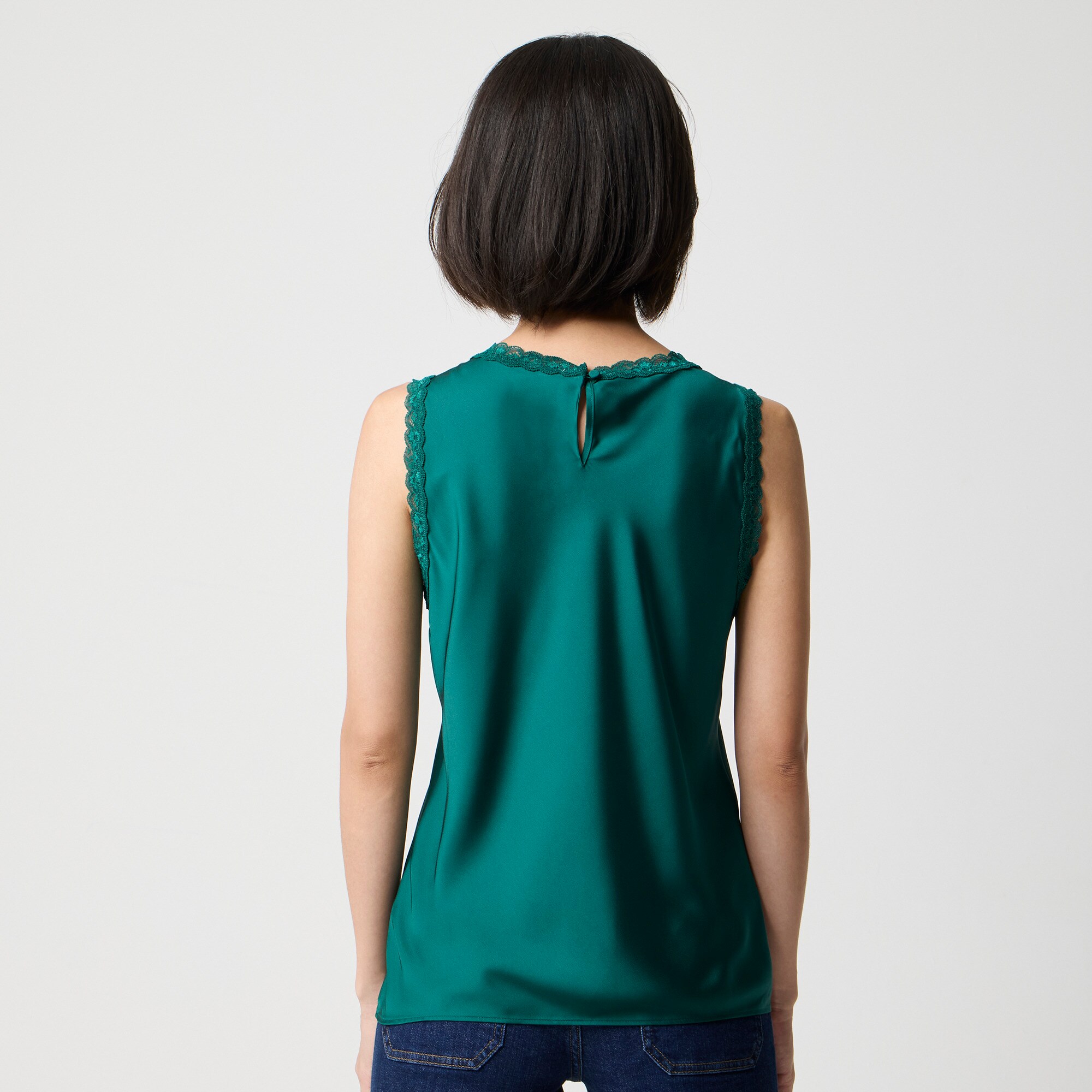 Lace-trim satin tank top
