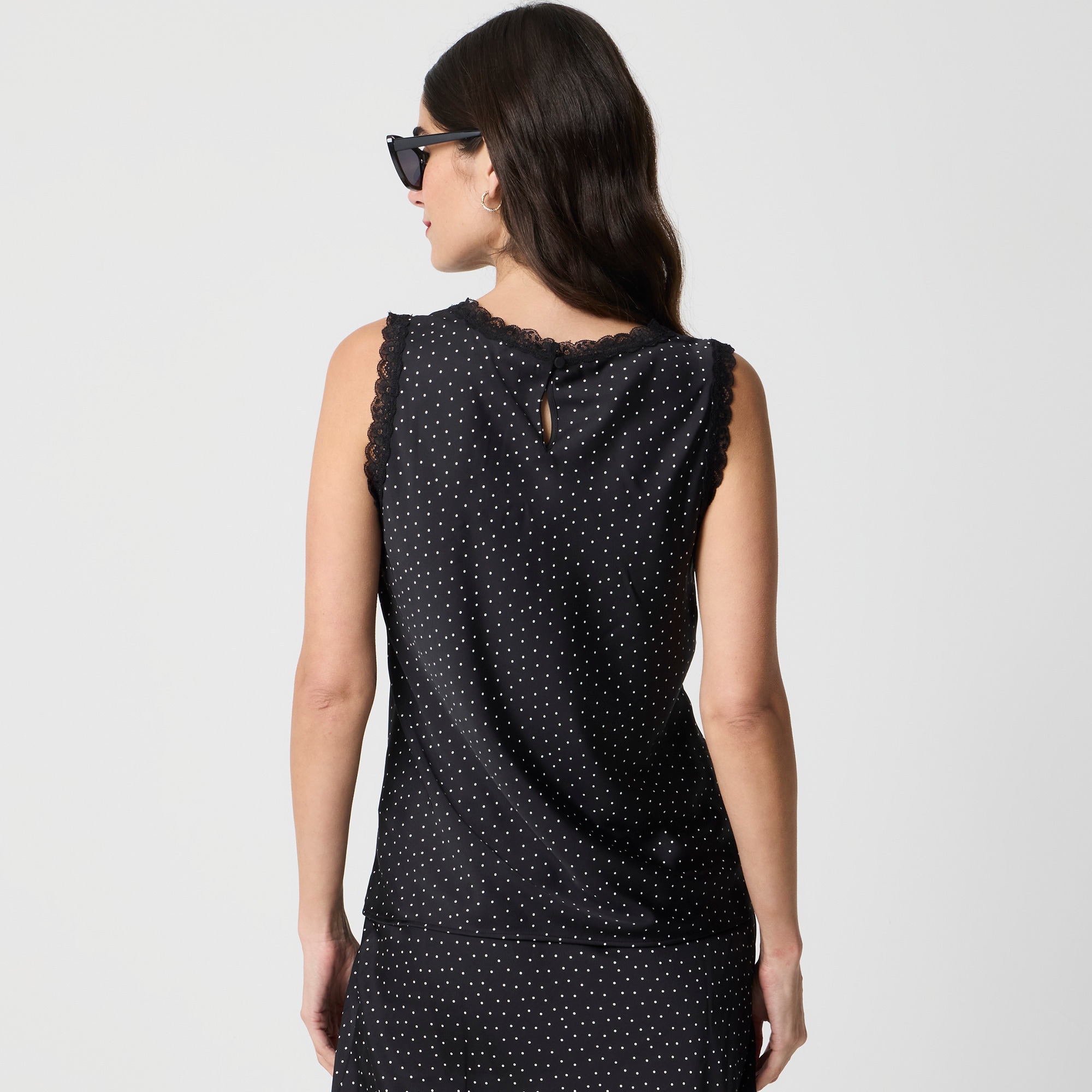 Dotted lace-trim tank top
