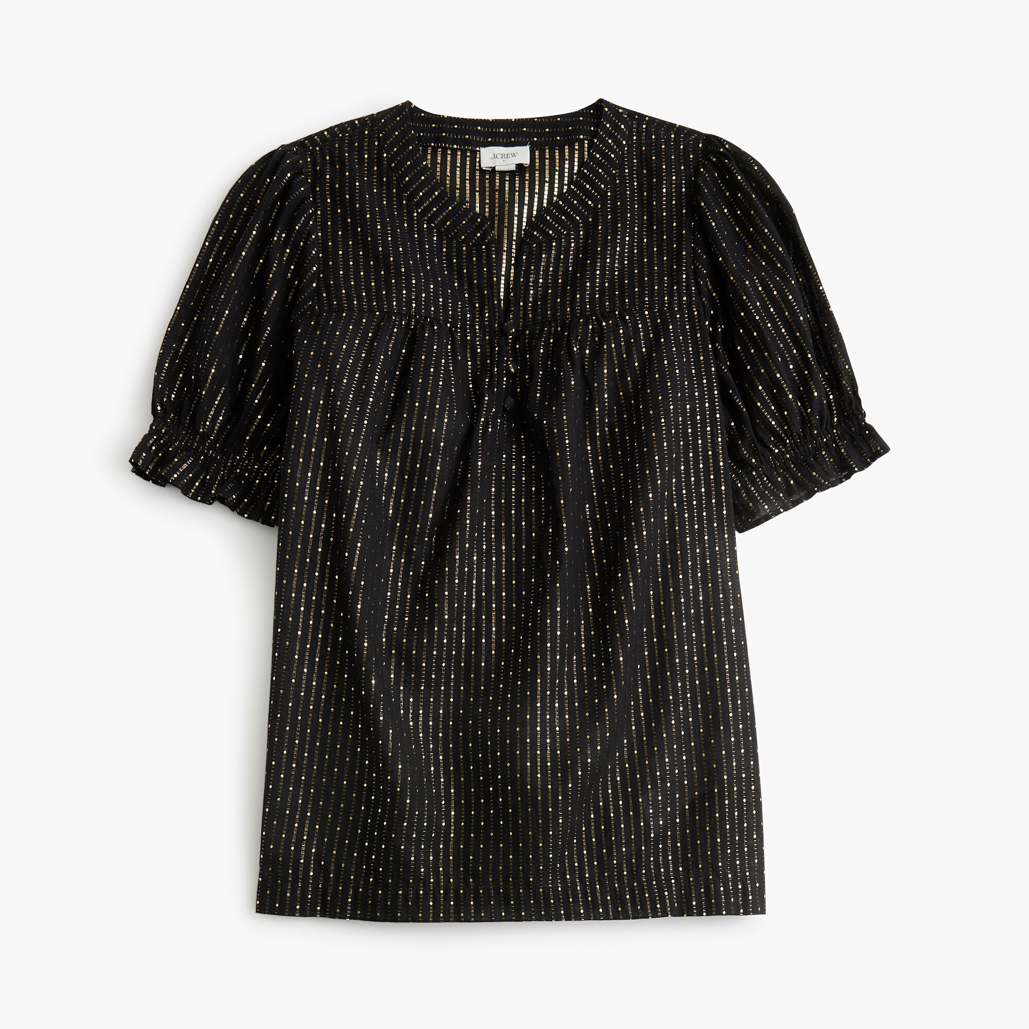 Metallic-dot puff-sleeve top