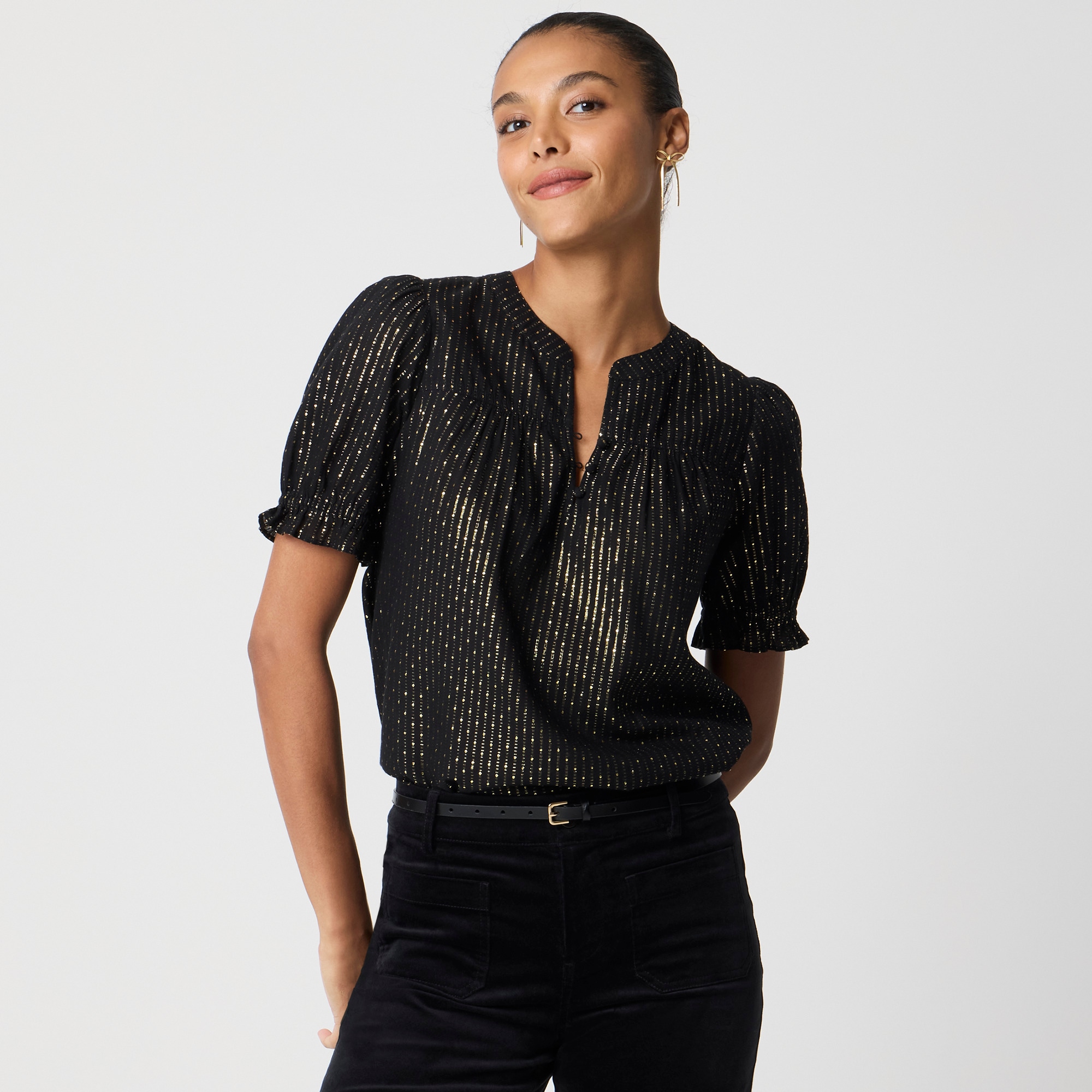 Metallic-dot Puff-sleeve Top For Women | Factory