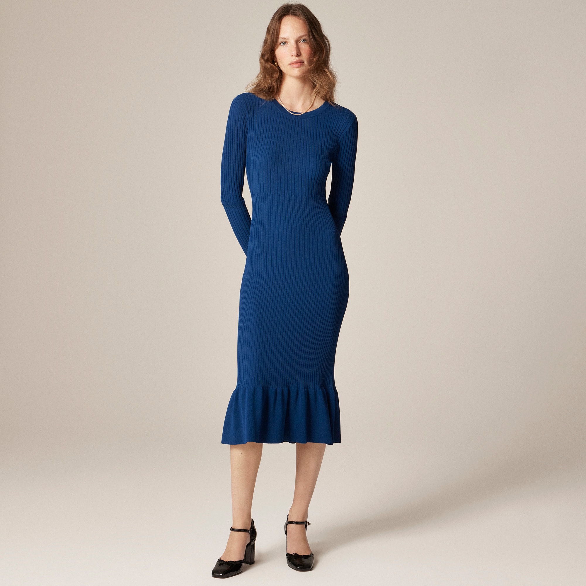 womens Super-stretch ruffle sweater-dress