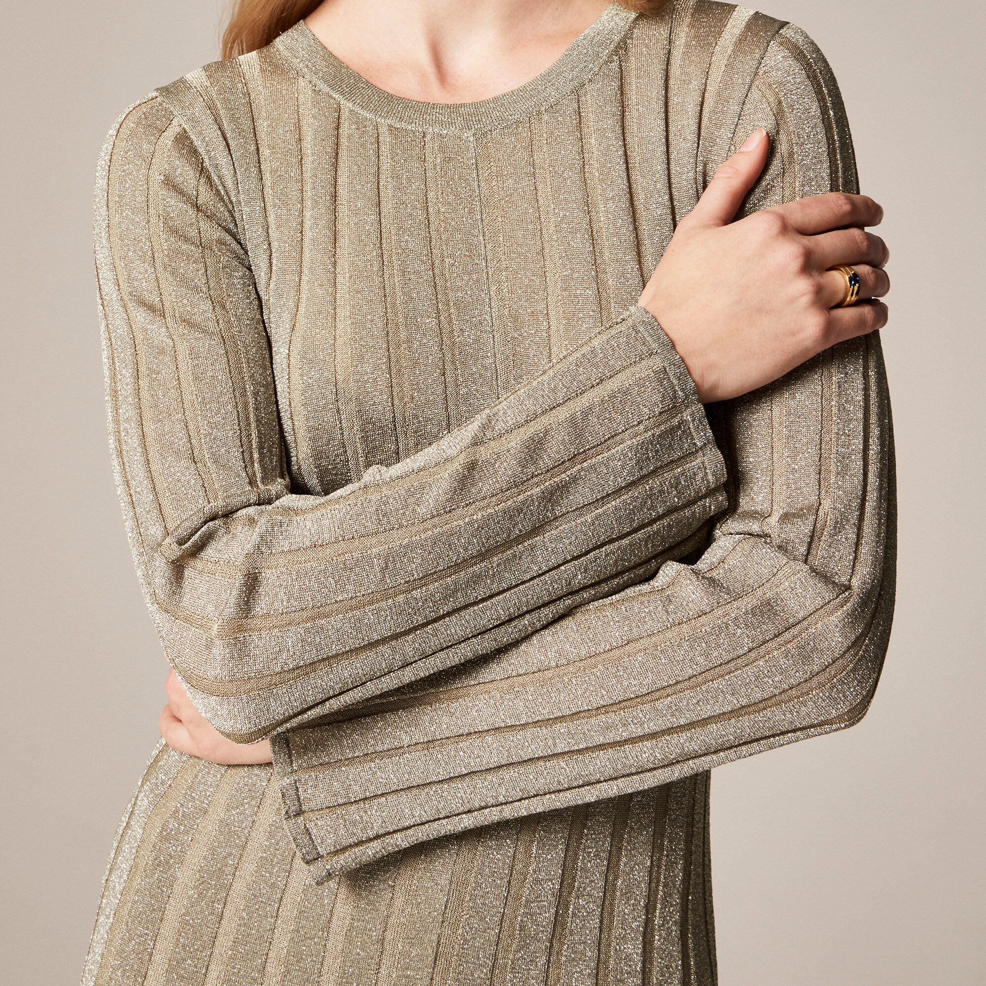 Rib-knit Flare Midi Dress With Lurex® Metallic Threads For Women