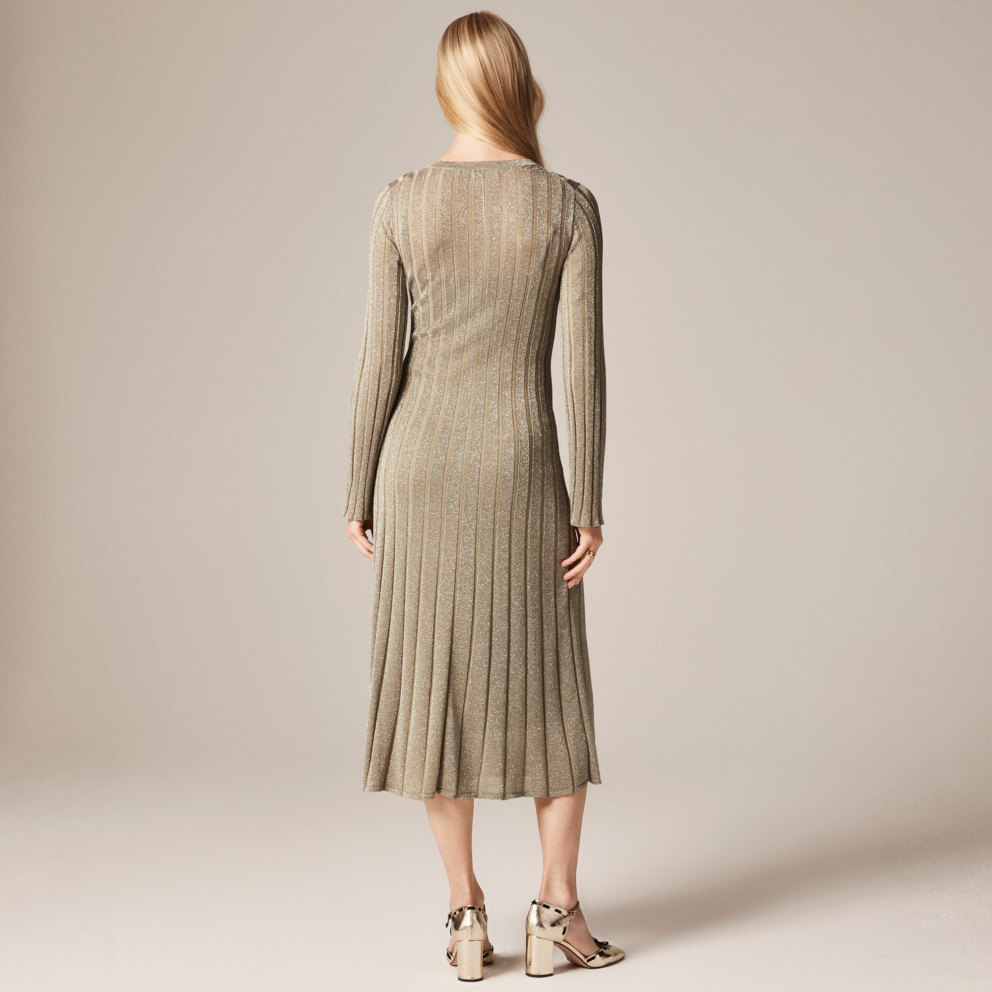 Rib-knit flare midi dress with Lurex® metallic threads