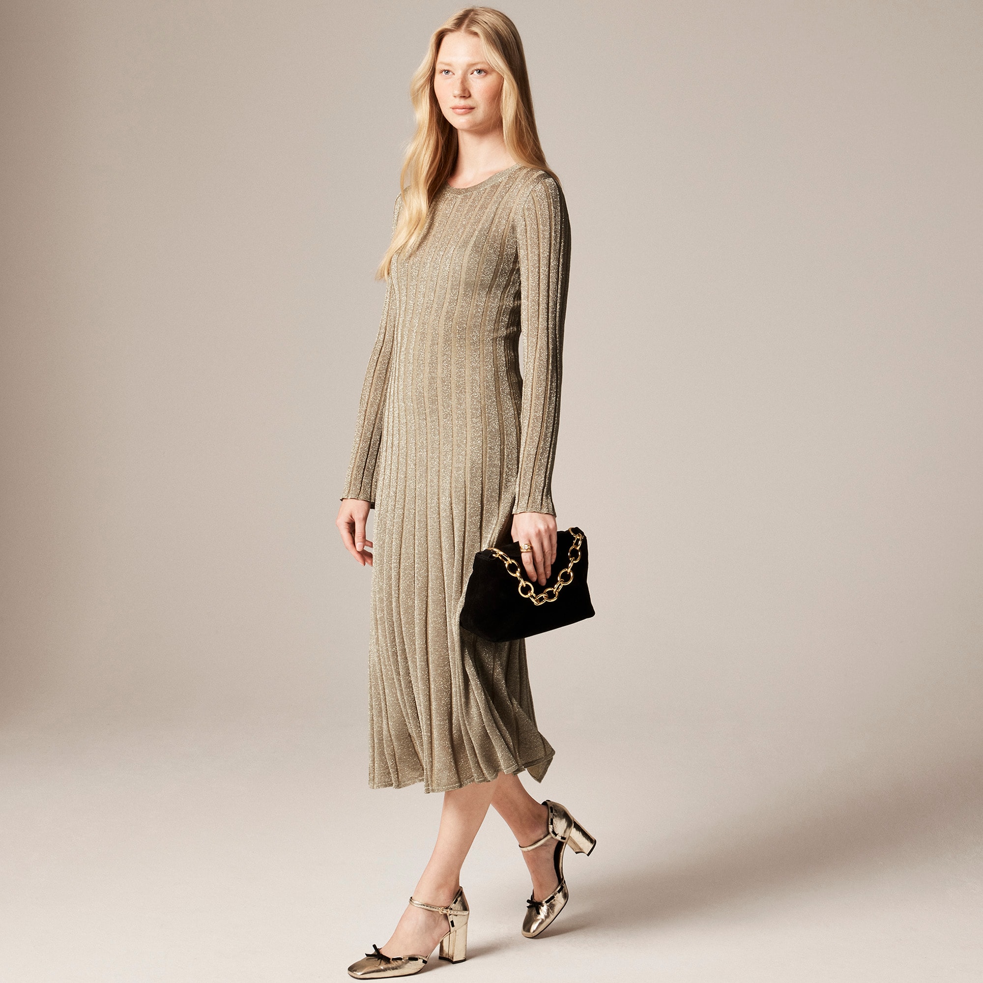 Rib-knit Flare Midi Dress With Lurex® Metallic Threads For Women