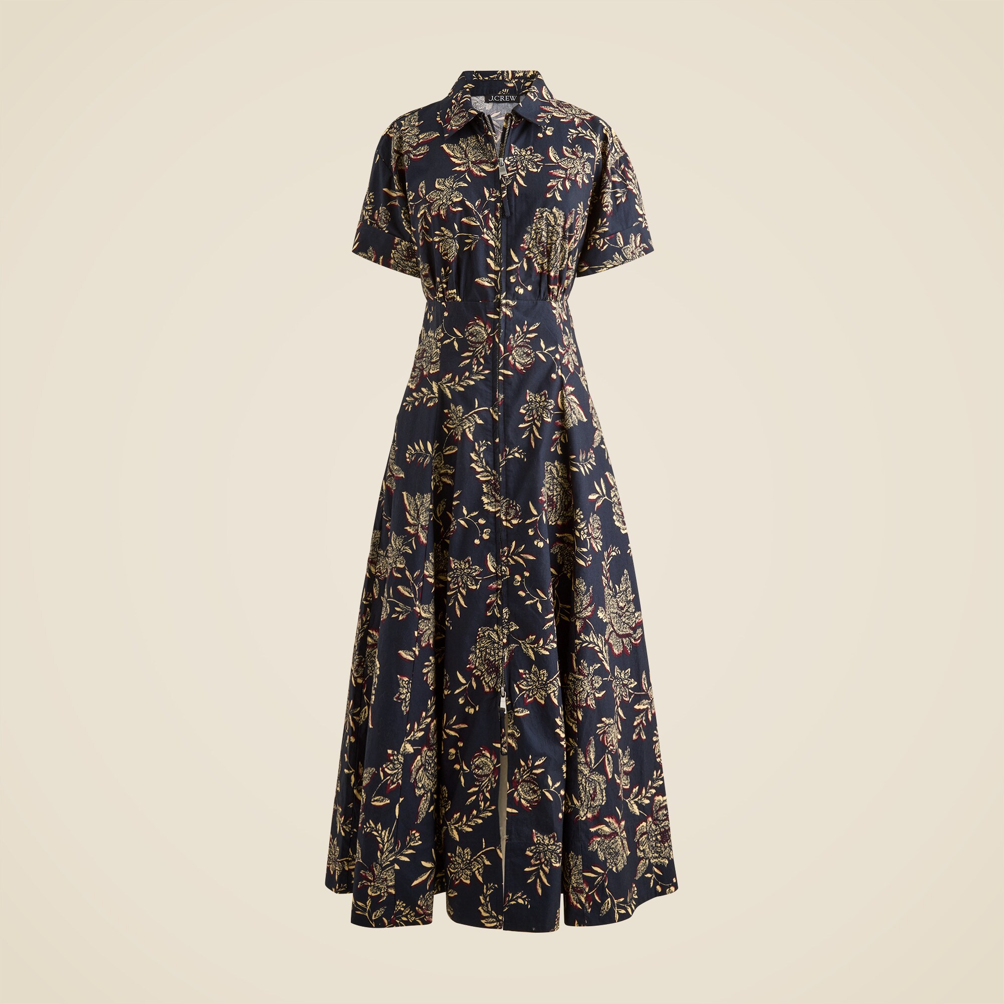 Zip-up shirt-dress in floral cotton poplin