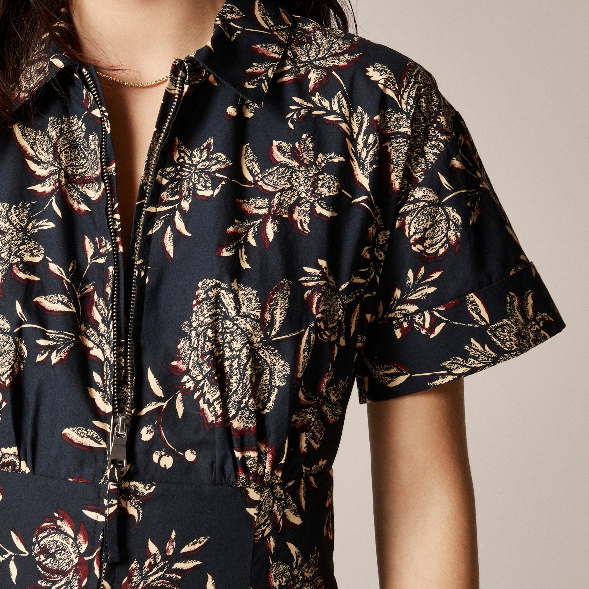 Zip-up shirt-dress in floral cotton poplin