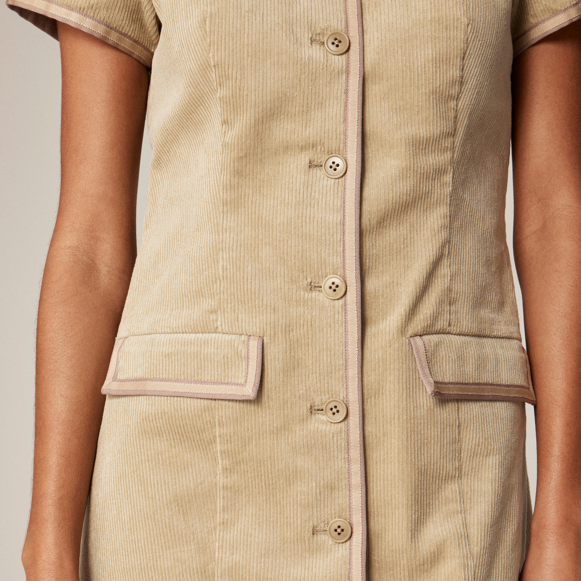 Parc collarless dress in stretch corduroy