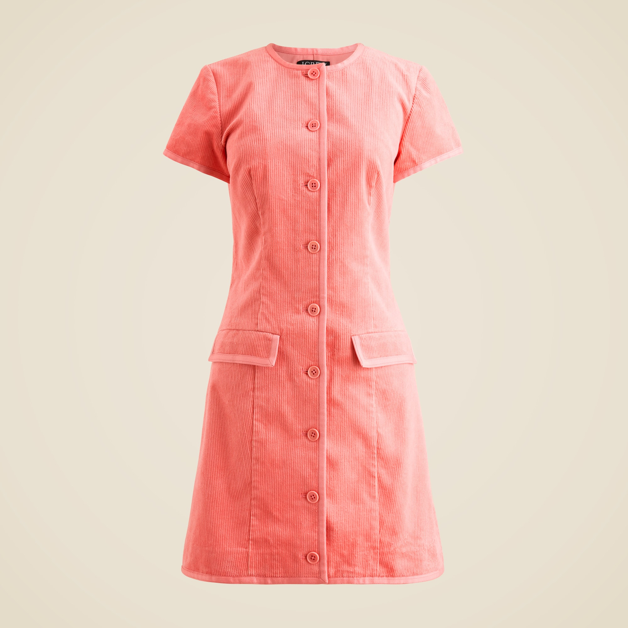 Parc collarless dress in stretch corduroy