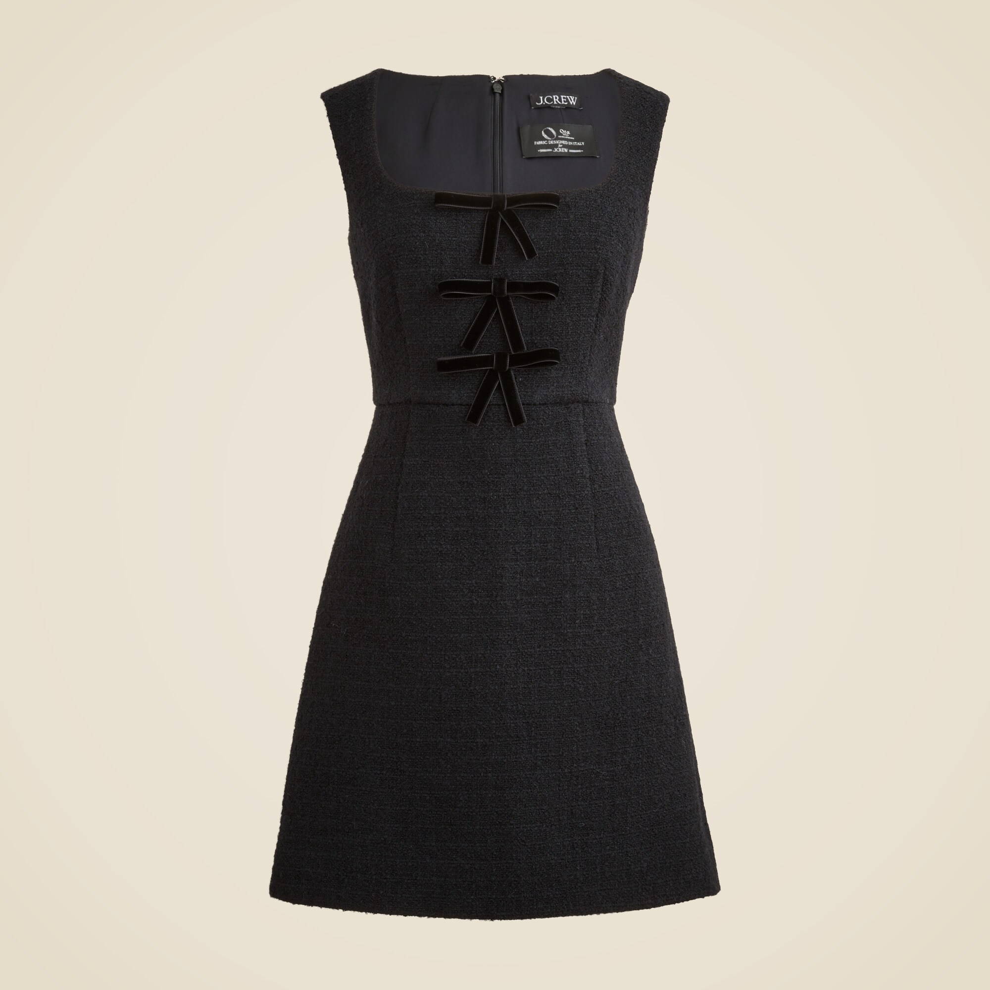 Sophia dress with velvet bows in tweed