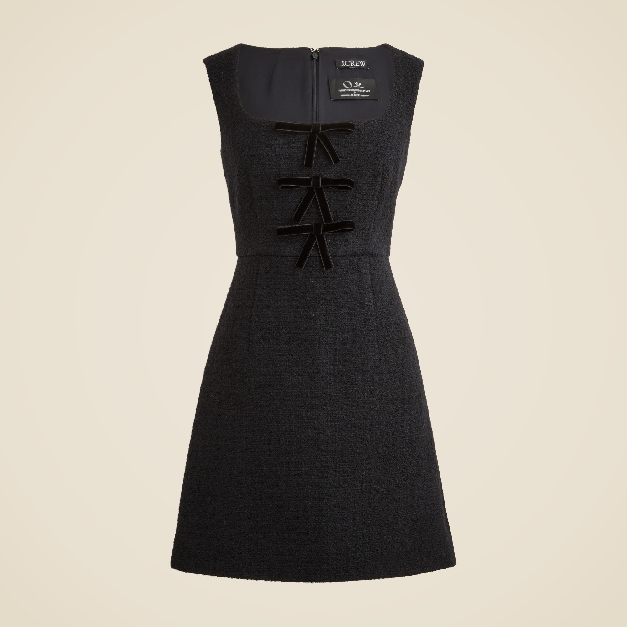 Sophia dress with velvet bows in tweed