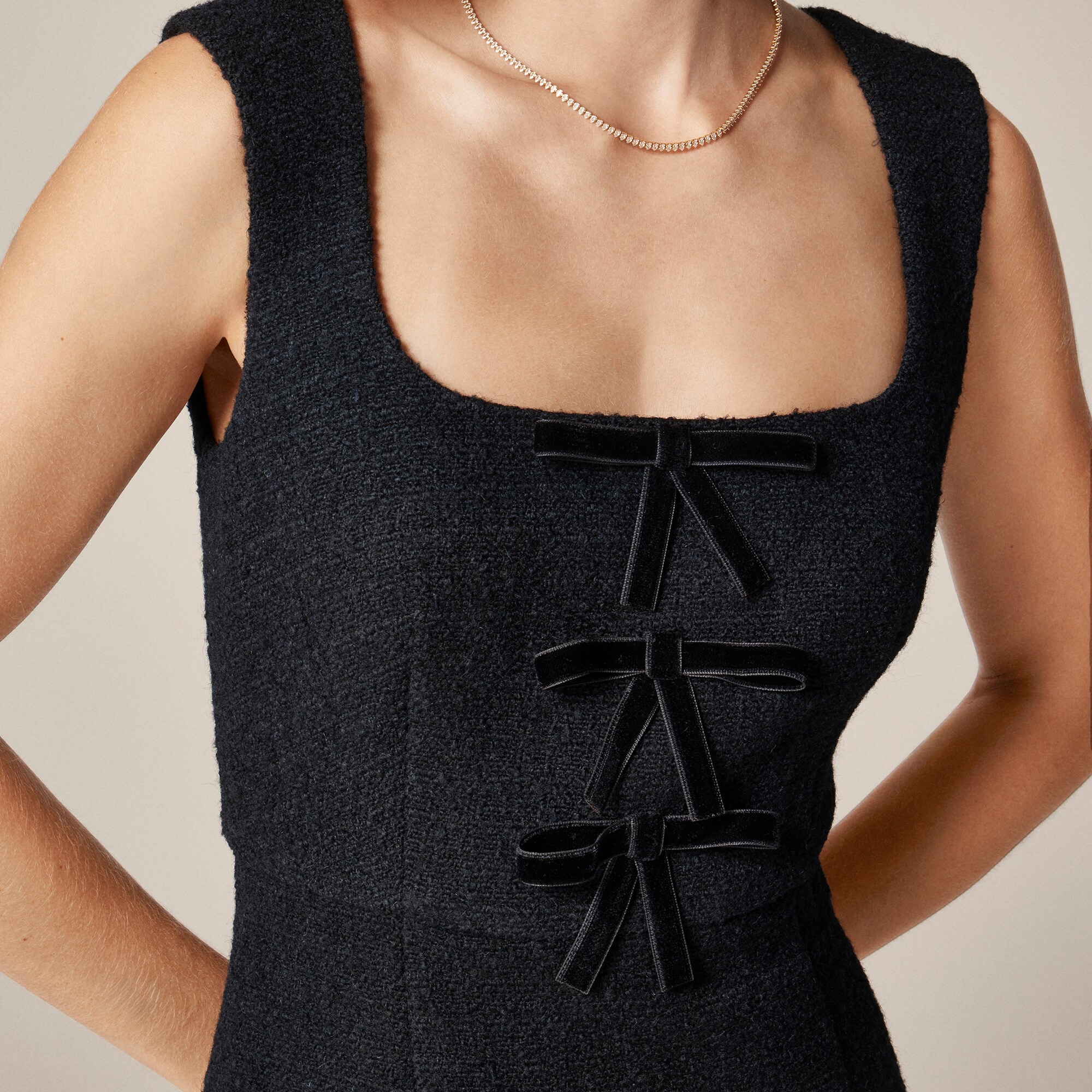 Sophia dress with velvet bows in tweed