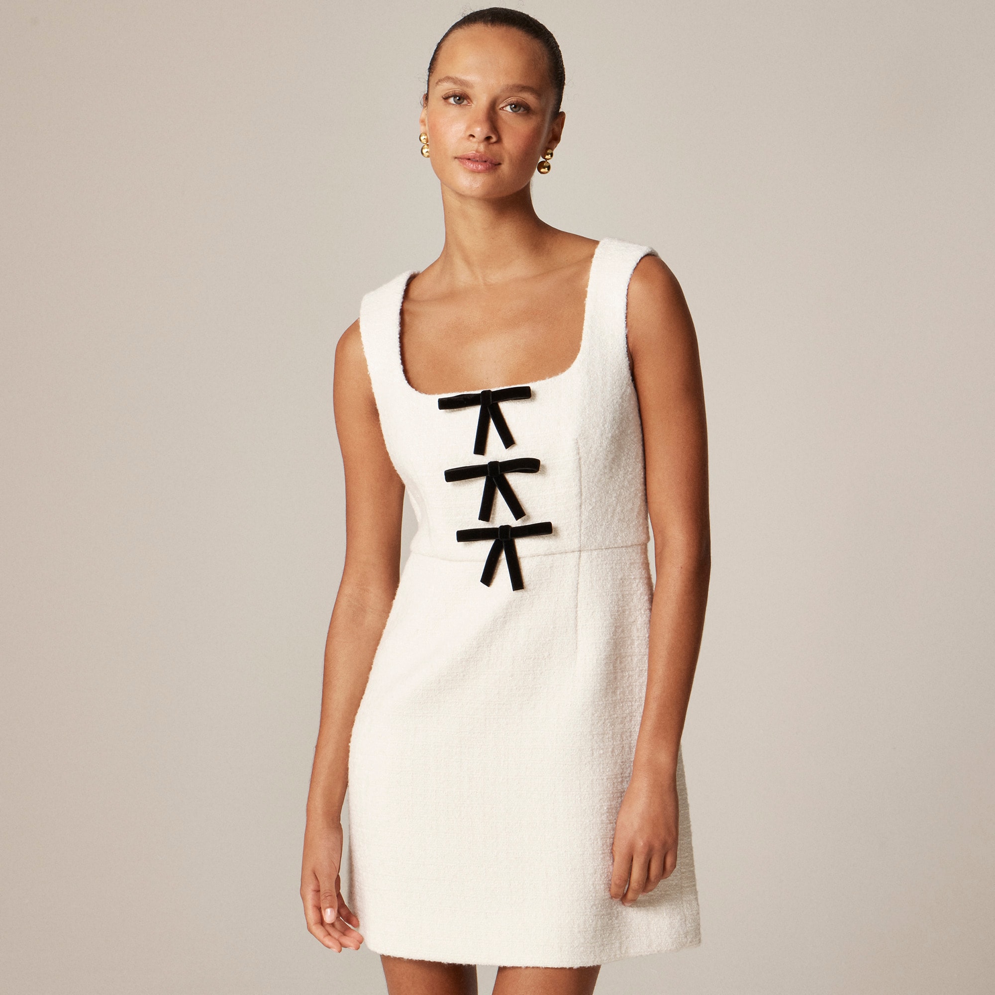 Sophia dress with velvet bows in tweed